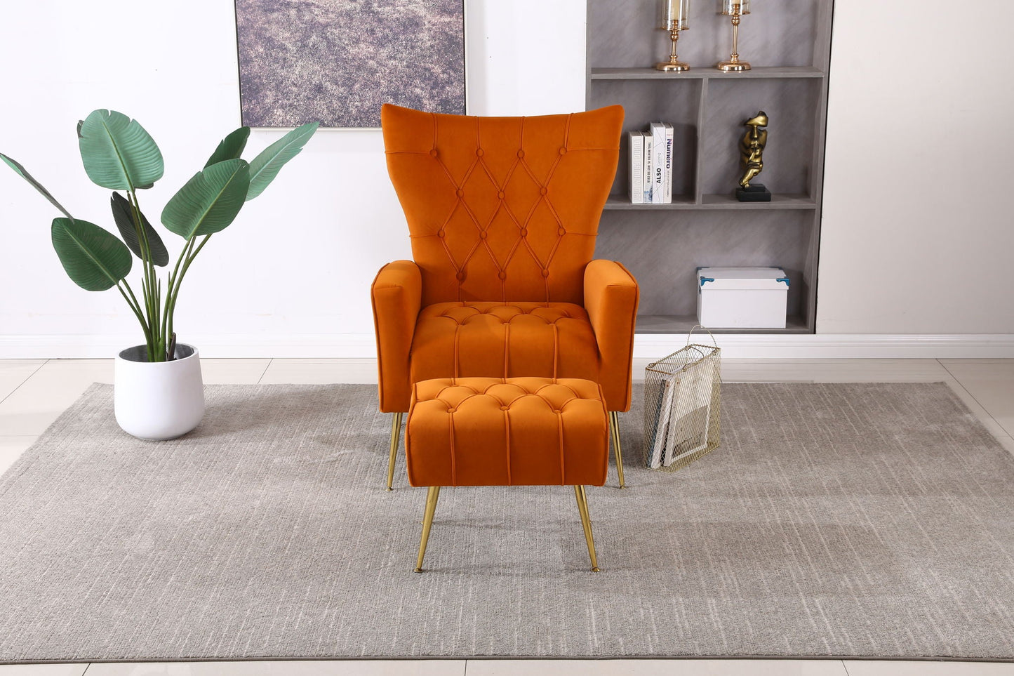 Modern Accent Chair With Ottoman, Comfy Armchair For Living Room Home Essentials