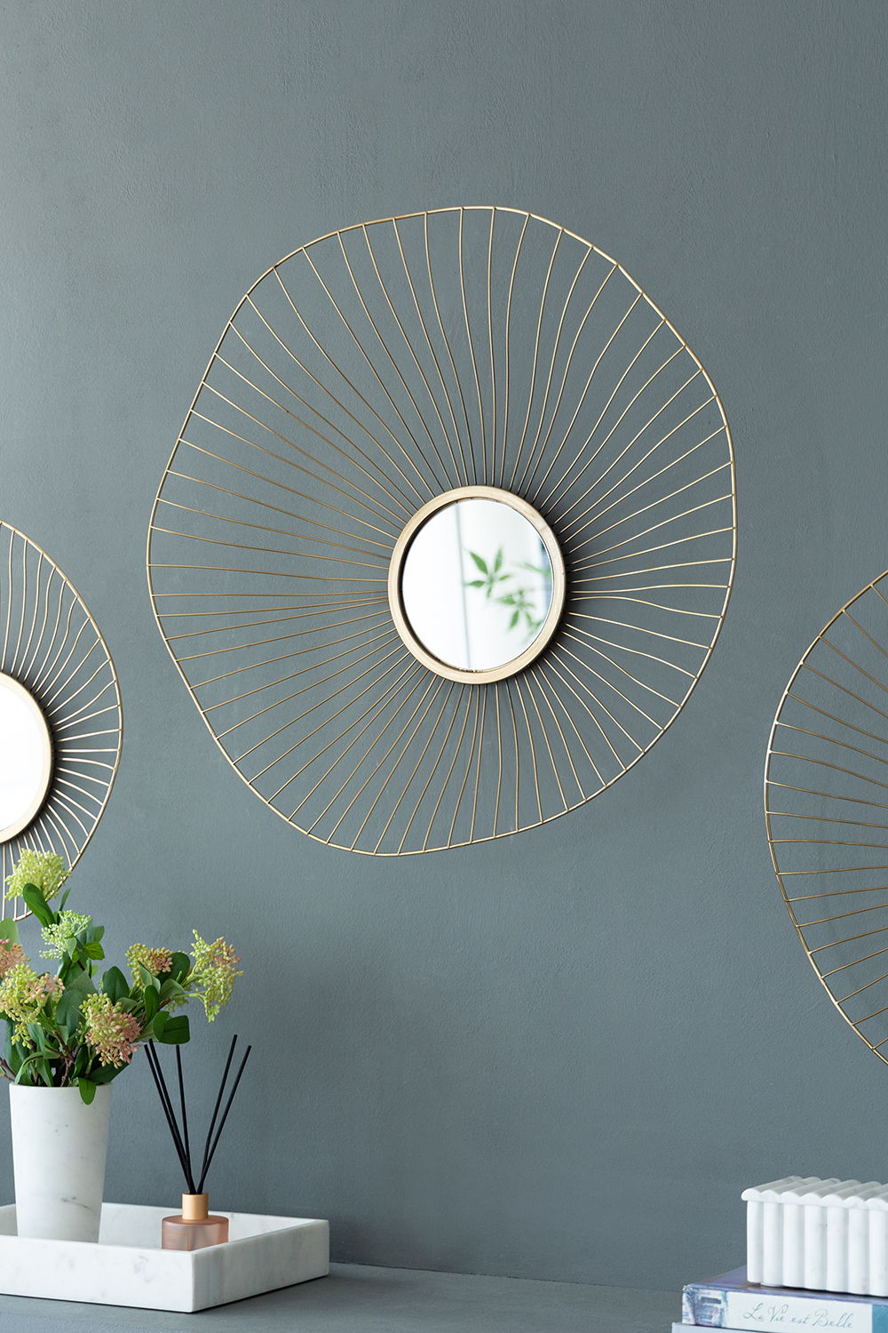 Wall Mirror Abstract Designed Wall Mirrors WithFrame For Home & Office, Top Of Sideboard (Set of 3) - Gold Daily Nest