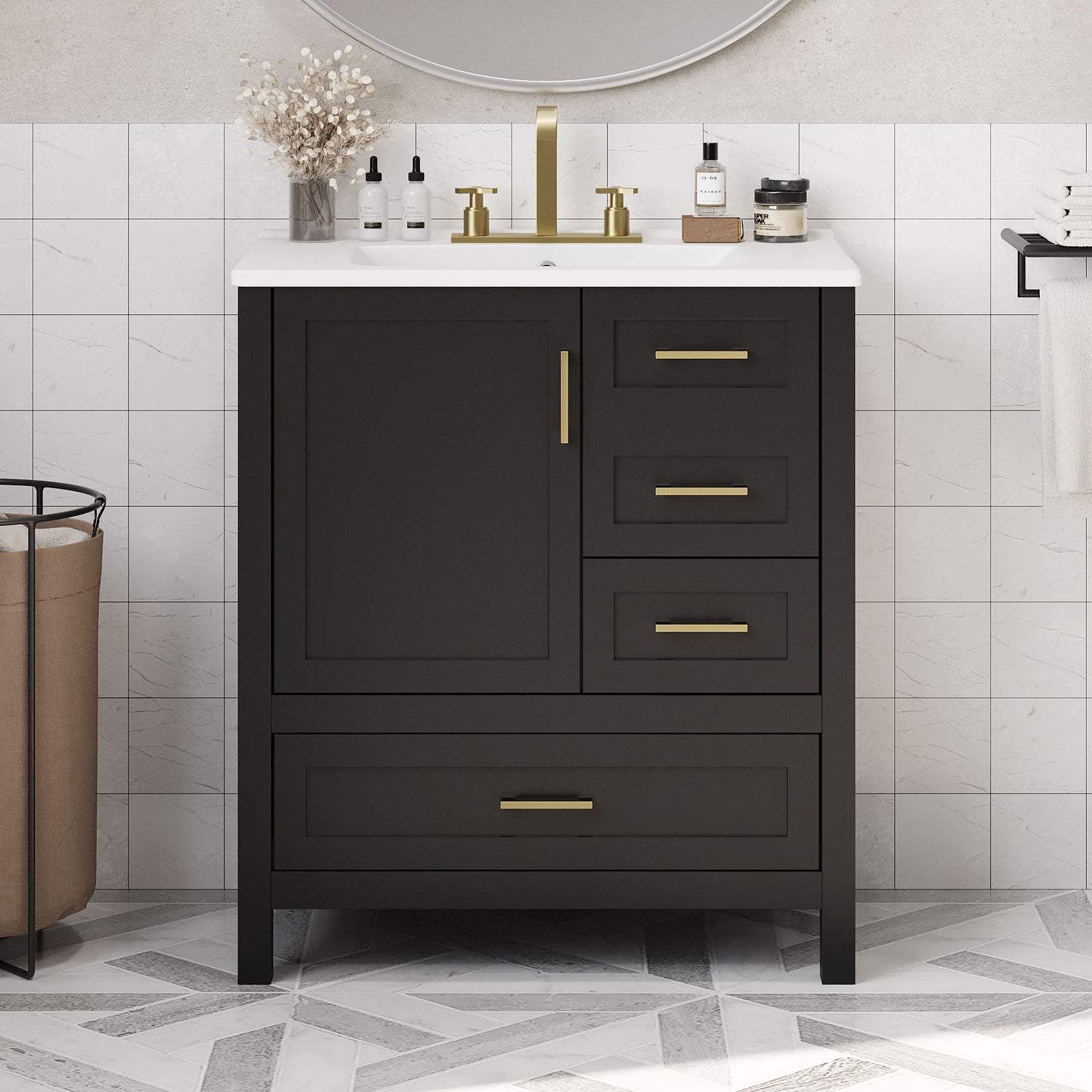Modern Bathroom Vanity With Ceramic Sink, Solid Frame And Storage Solutions Hearth and Haven