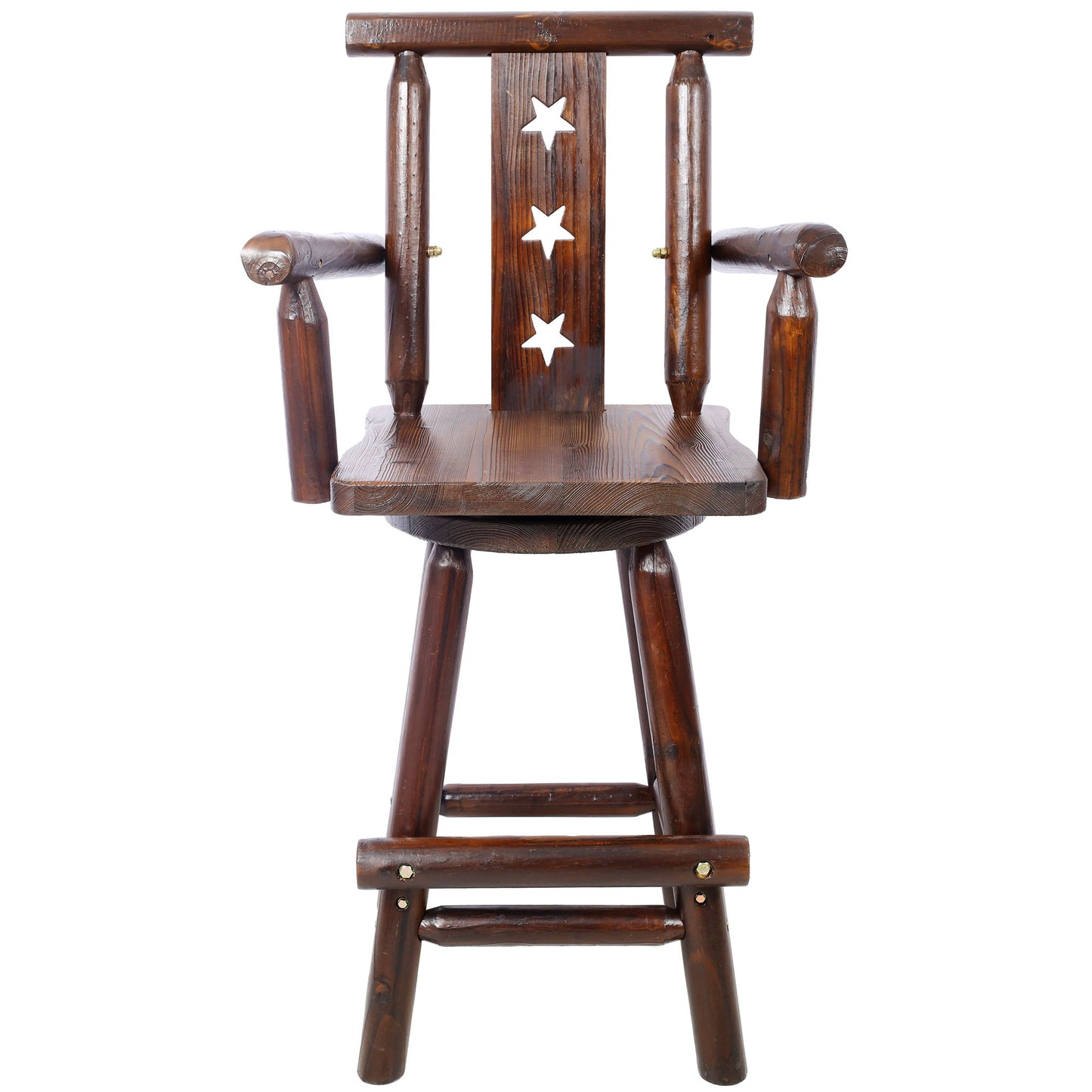 Rustic Tall Bistro Chair Decorative Star Backrest And Footrest, Fir Wood, 4 Foot - Brown Home Essentials