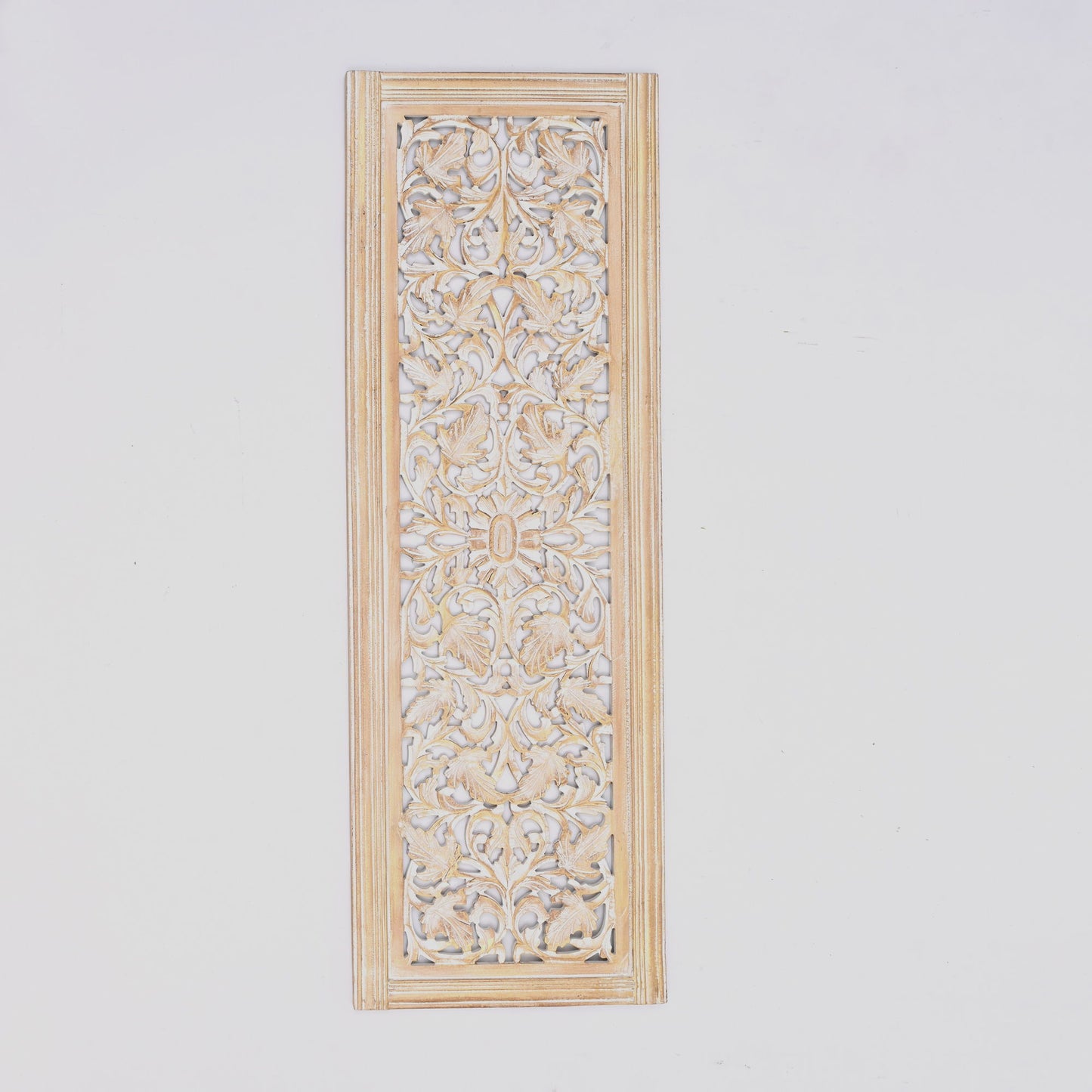 Floral Hand Carved Mandala Rectangular Wall Decor Accent - Gold / White Daily Nest