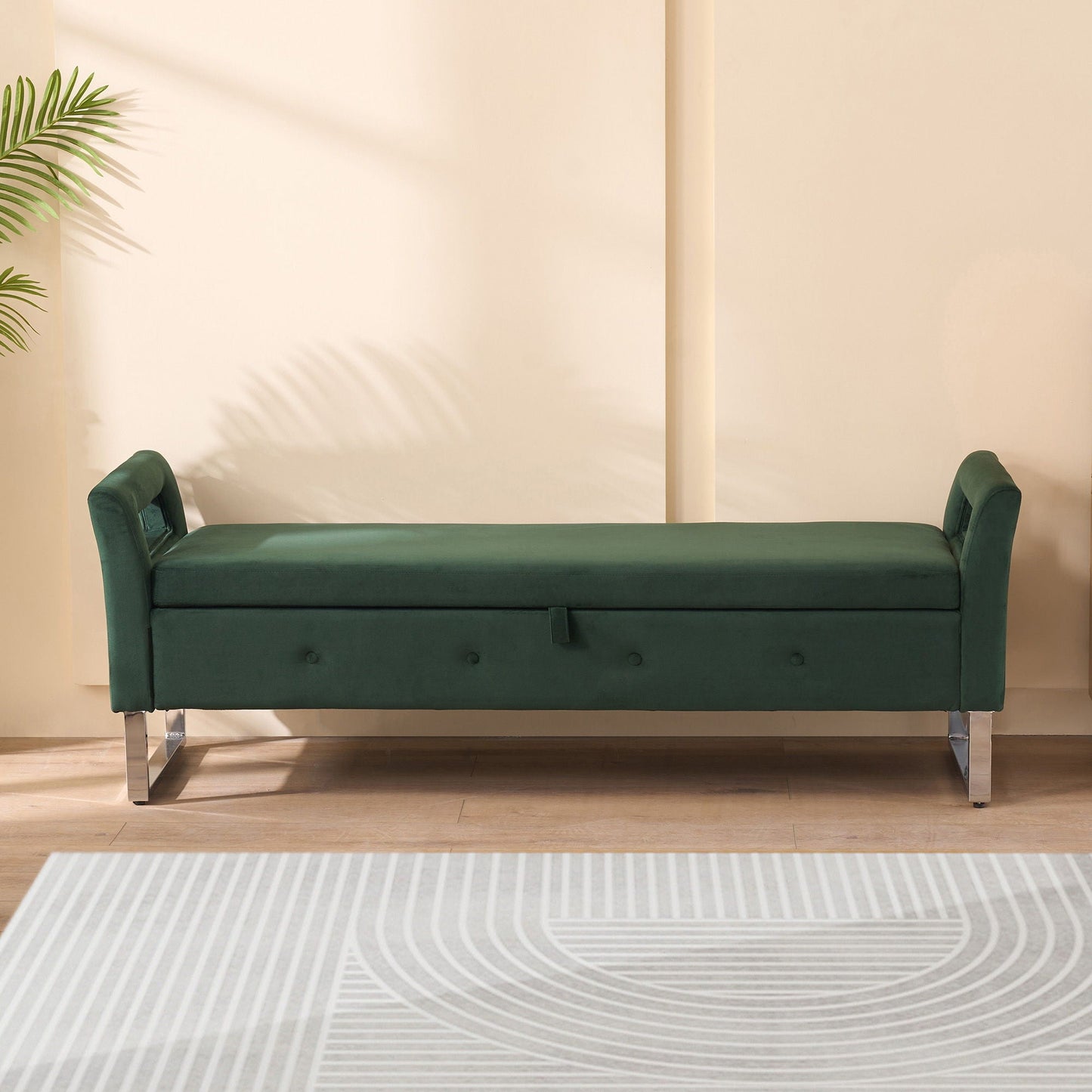 Wide Storage Soft Ottoman Bench With Armrests Home Essentials