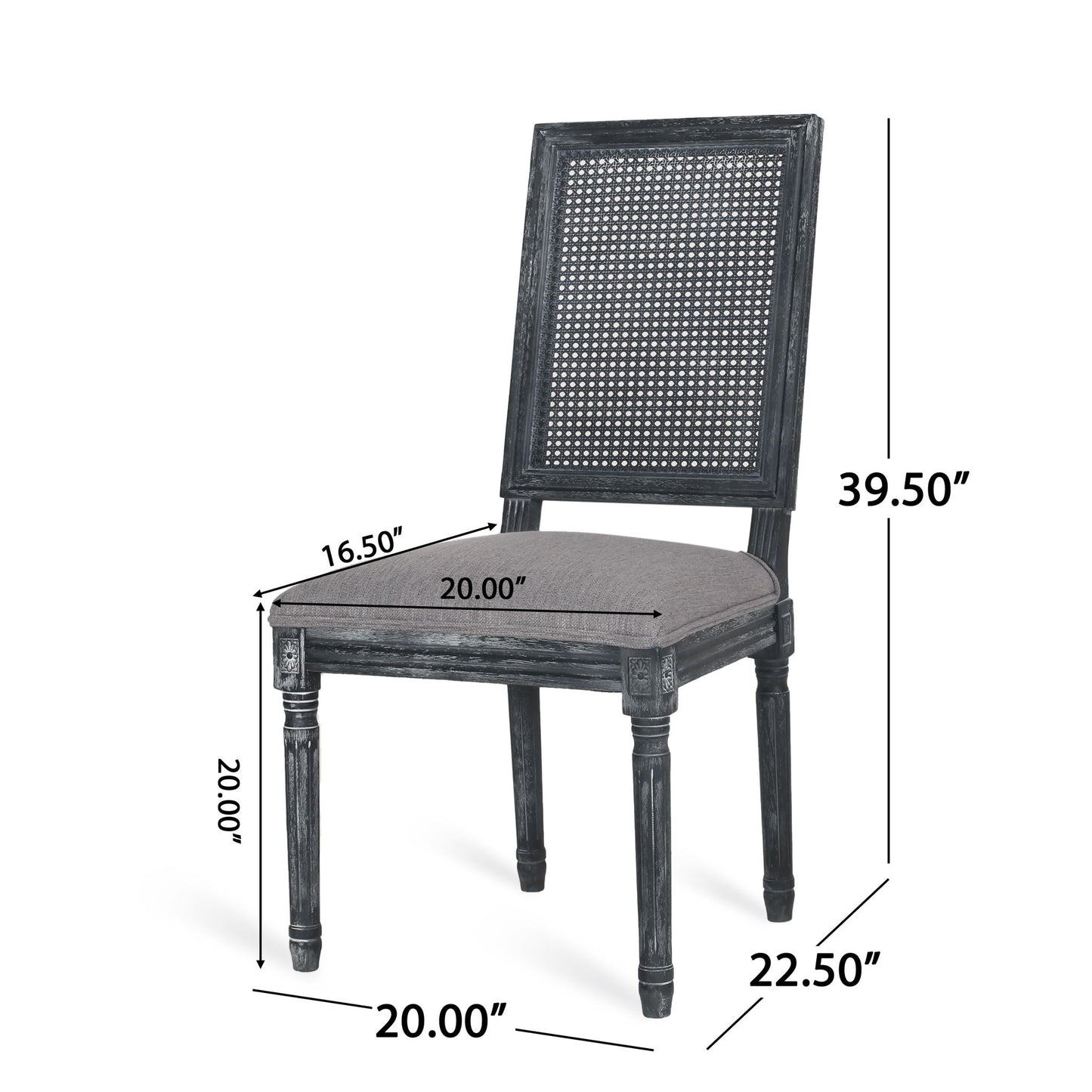 French Country Dining Chair With Rectangular Cane Backrest And Smooth Upholstered Seating Noble House