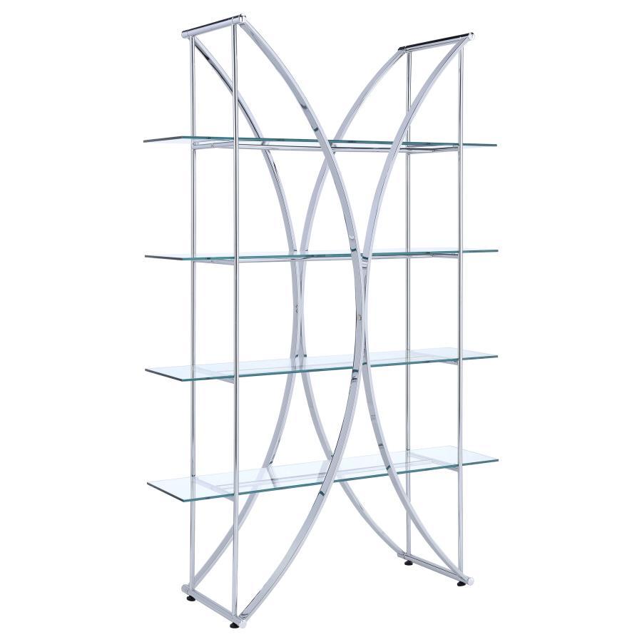 Larson - 4-Shelf Glass Bookshelf - Chrome CoasterEssence