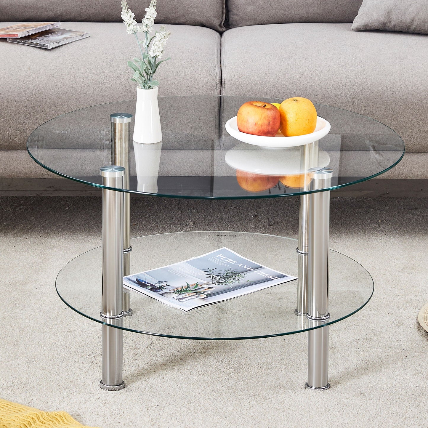 Contemporary Minimalist Double Layer Tempered Glass Coffee Table Home Essentials