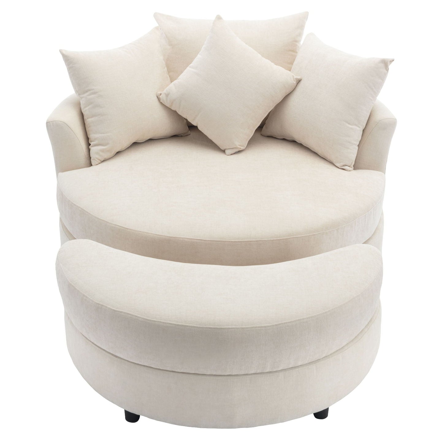 360° Swivel Accent Barrel Chair With Storage Ottoman & 4 Pillows, Modern Chenille Leisure Chair Round Accent For Living Room Hearth and Haven
