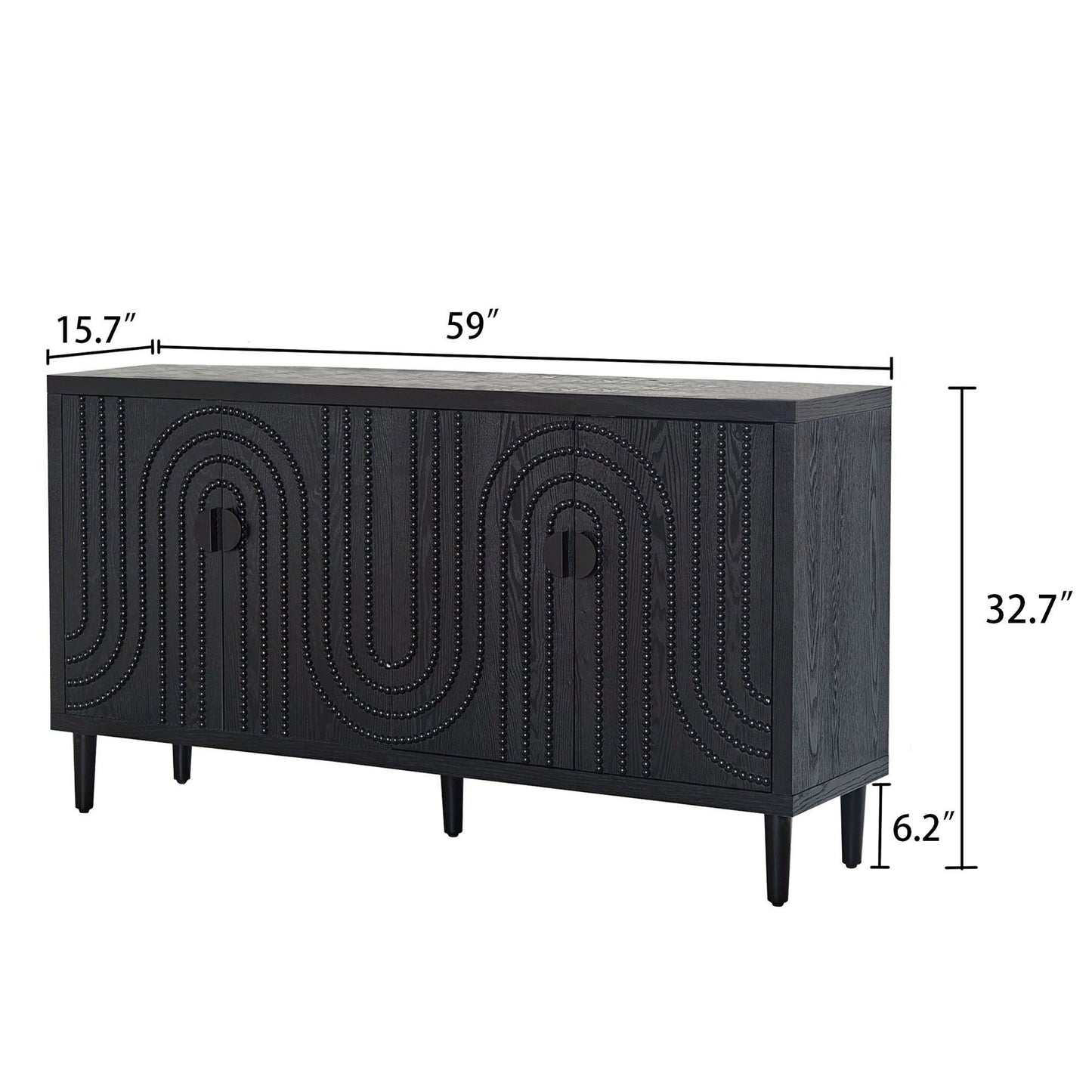 Modern Sideboard Cabinet With Decorative Nailhead Accents, Stylish Storage Solution For Dining, Living Rooms - Black Home Essentials