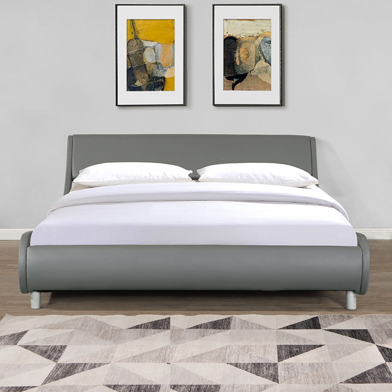 Queen Size Upholstered Platform Bed Frame, Curve Design, Wood Slat Support, No Box Spring Needed - Gray Home Essentials