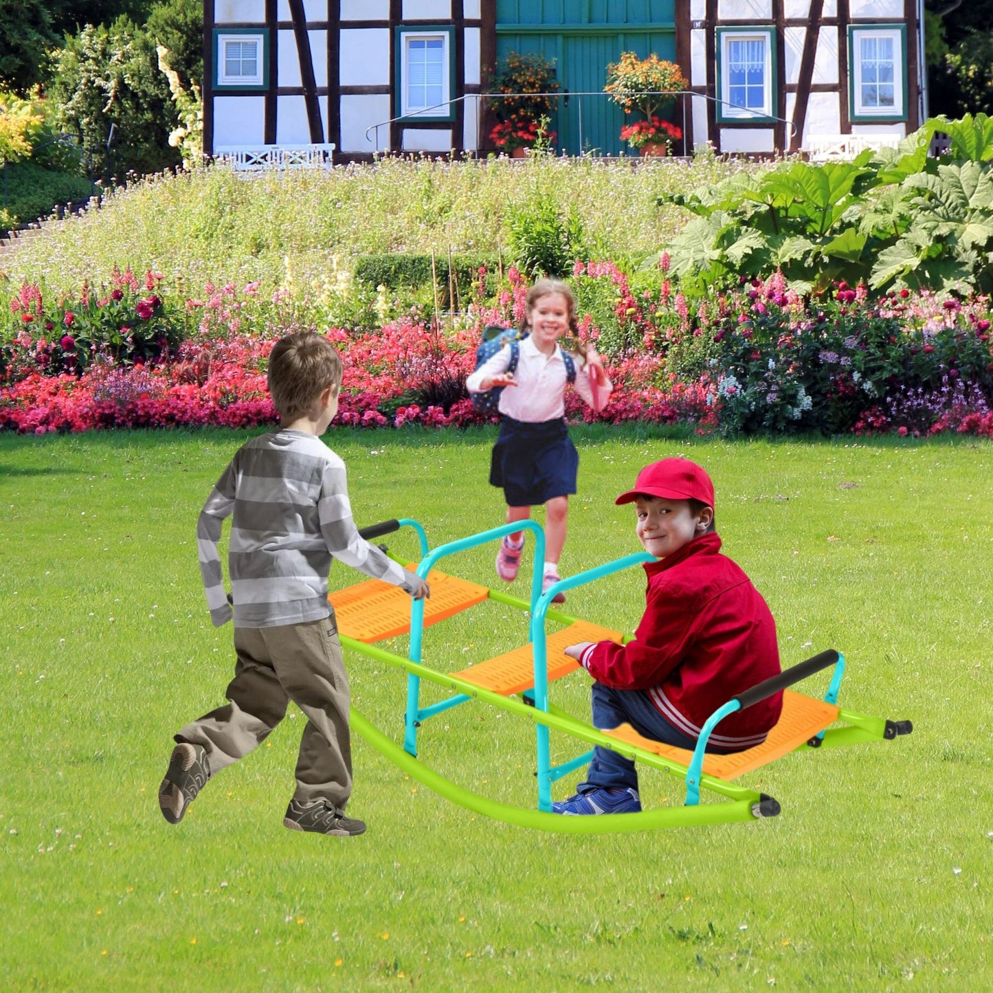 Xss008 High Quality Kids Seesaw Plastic Seat Playground Equipment Cute Baby Plastic Rocker Outdoor Children Steel Tube For Kids Age 3+ - Green / Blue Daily Nest