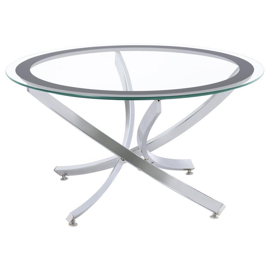 Brooke - Round Glass Top Coffee Table Metal Base CoasterEssence