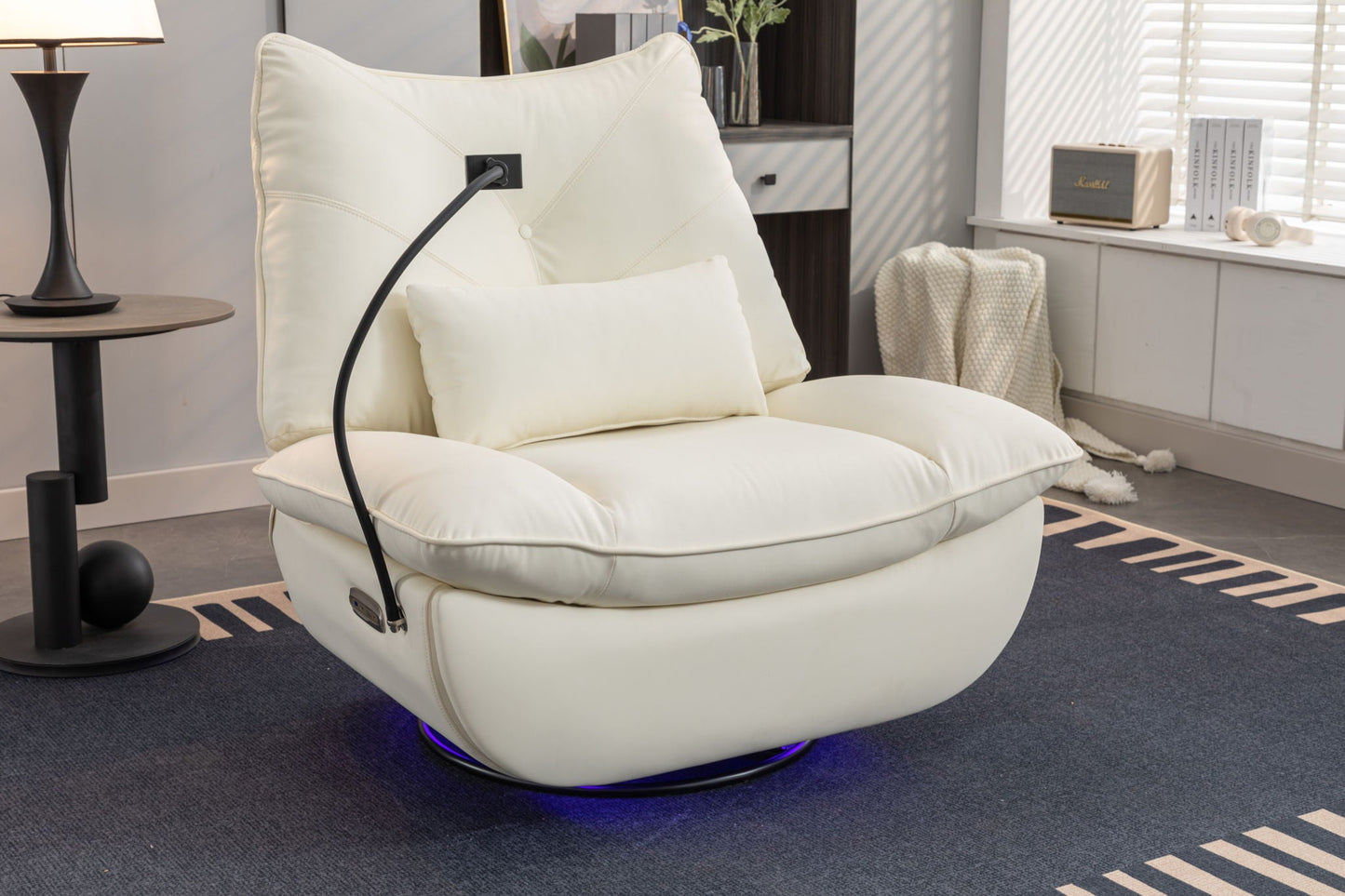 270 Swivel Glider Recliner Chair, Power Recliner Rocking Chair, USB Port Charge For Nursery Chair With Atmosphere Lamp For Living Room Bedroom Apartment Home Essentials