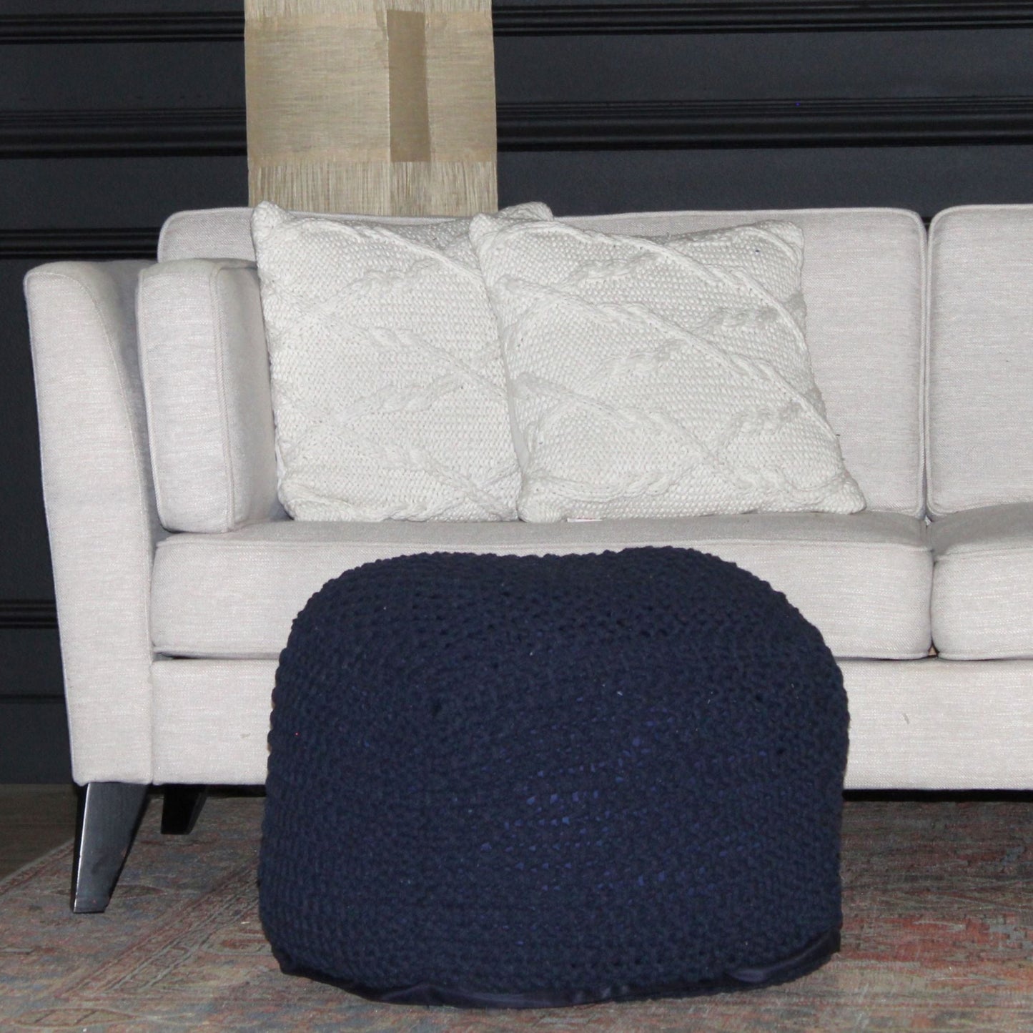 Semi Rounded Pouf, Cable Knitted, Perfect Seating Home Essentials