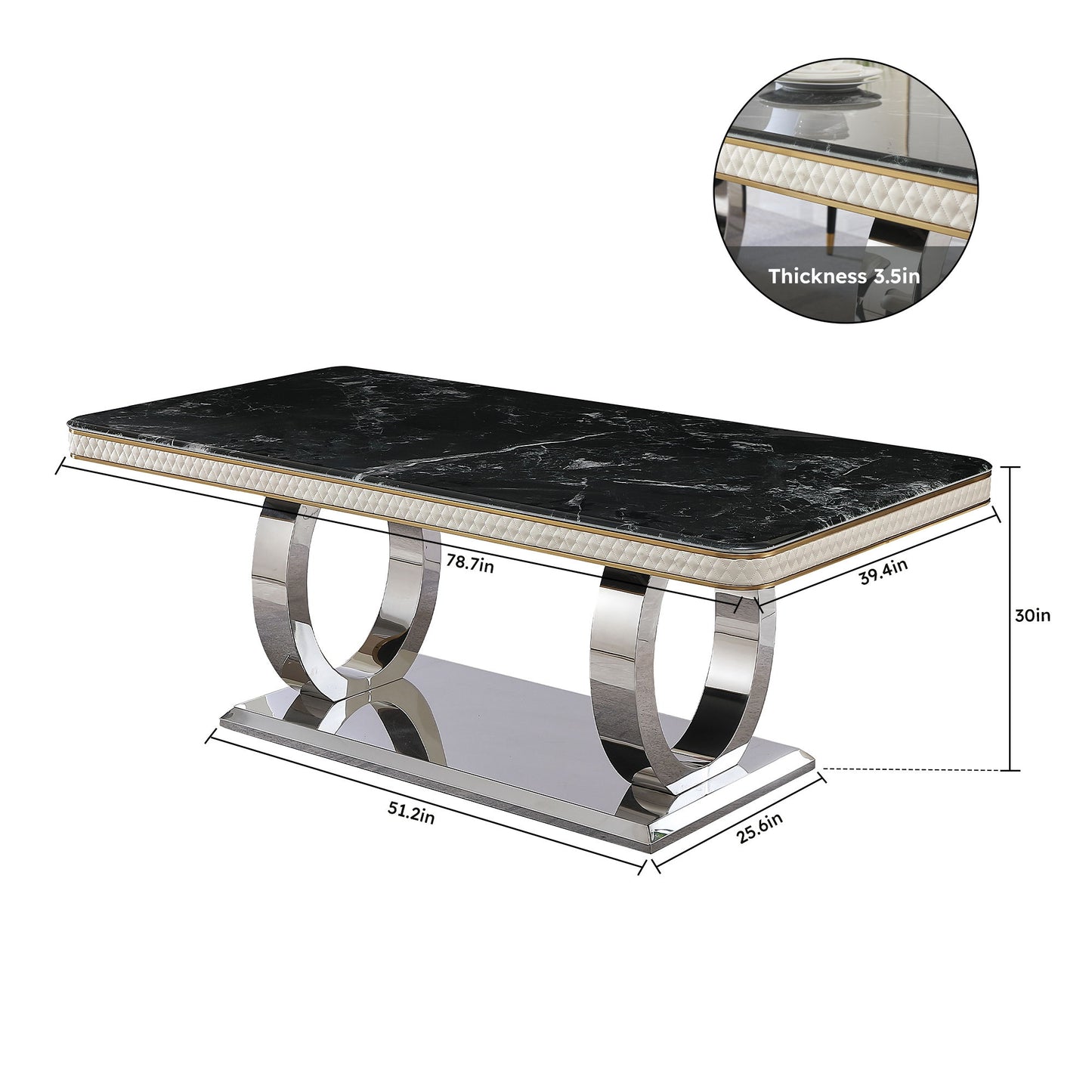 Luxury Modern Dining Table With Faux Marble Top And Dual Circle Base - Black Home Essentials