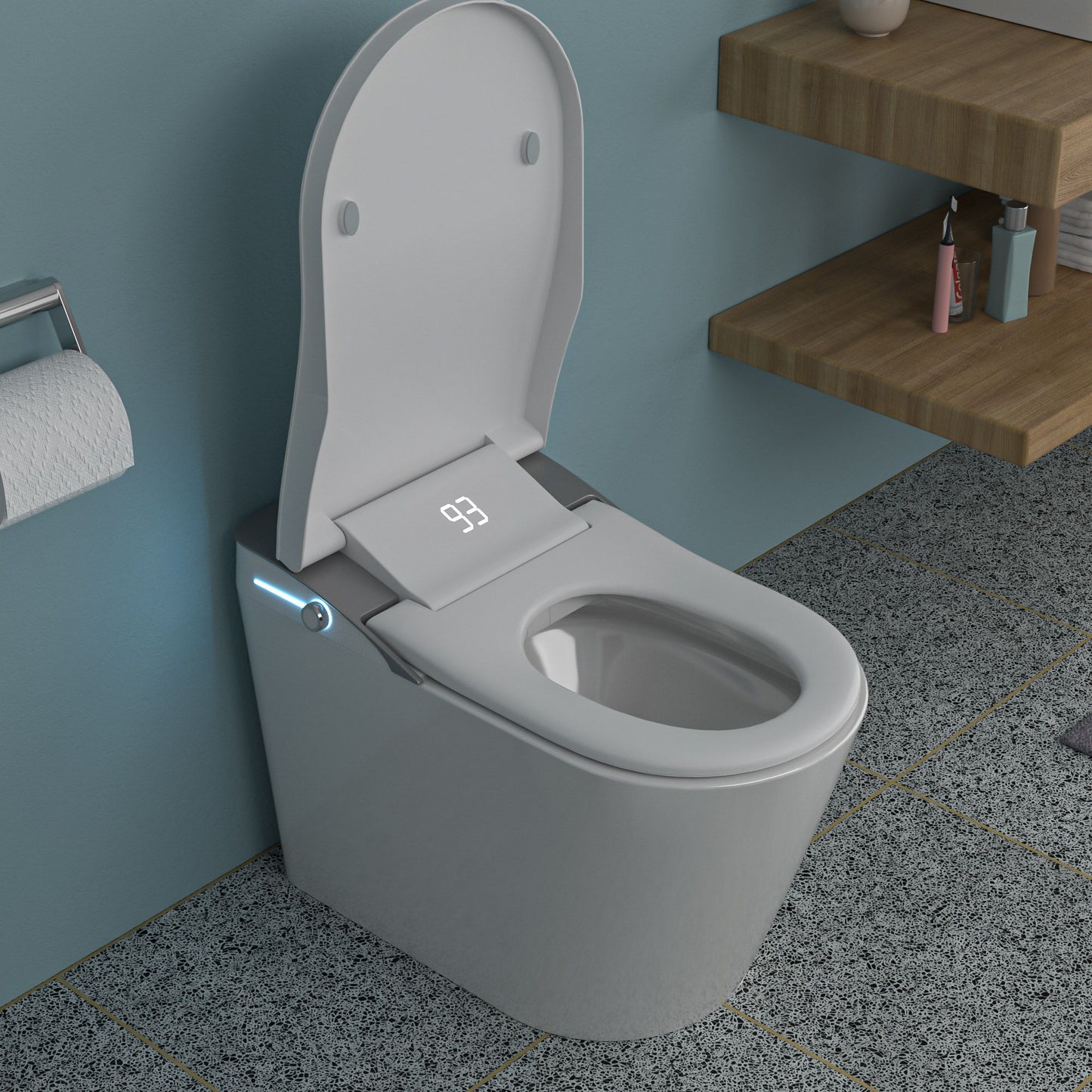 Smart Bidet Toilet Combo With Auto Open & Close, Heated Seat, Foot Sensor Flush, LED Display, Ceramic - White Daily Nest