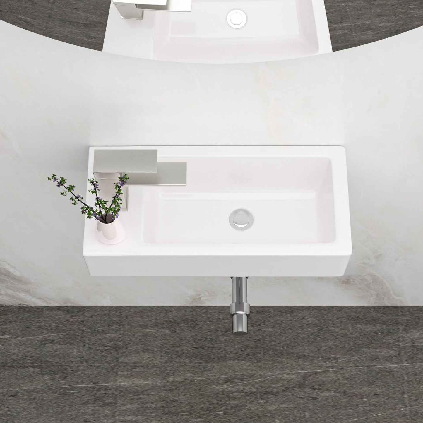 Modern Ceramic Rectangle Wall Mount Bathroom Sink With Single Faucet Hole Daily Nest