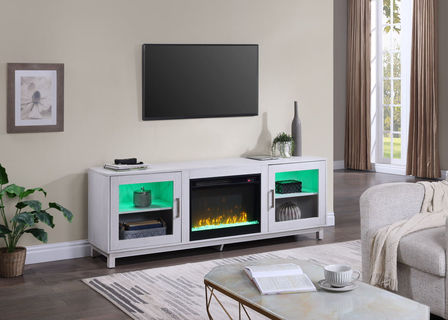 Summit - TV Stand Console With Fireplace - White Walnut Finish Lilola Home