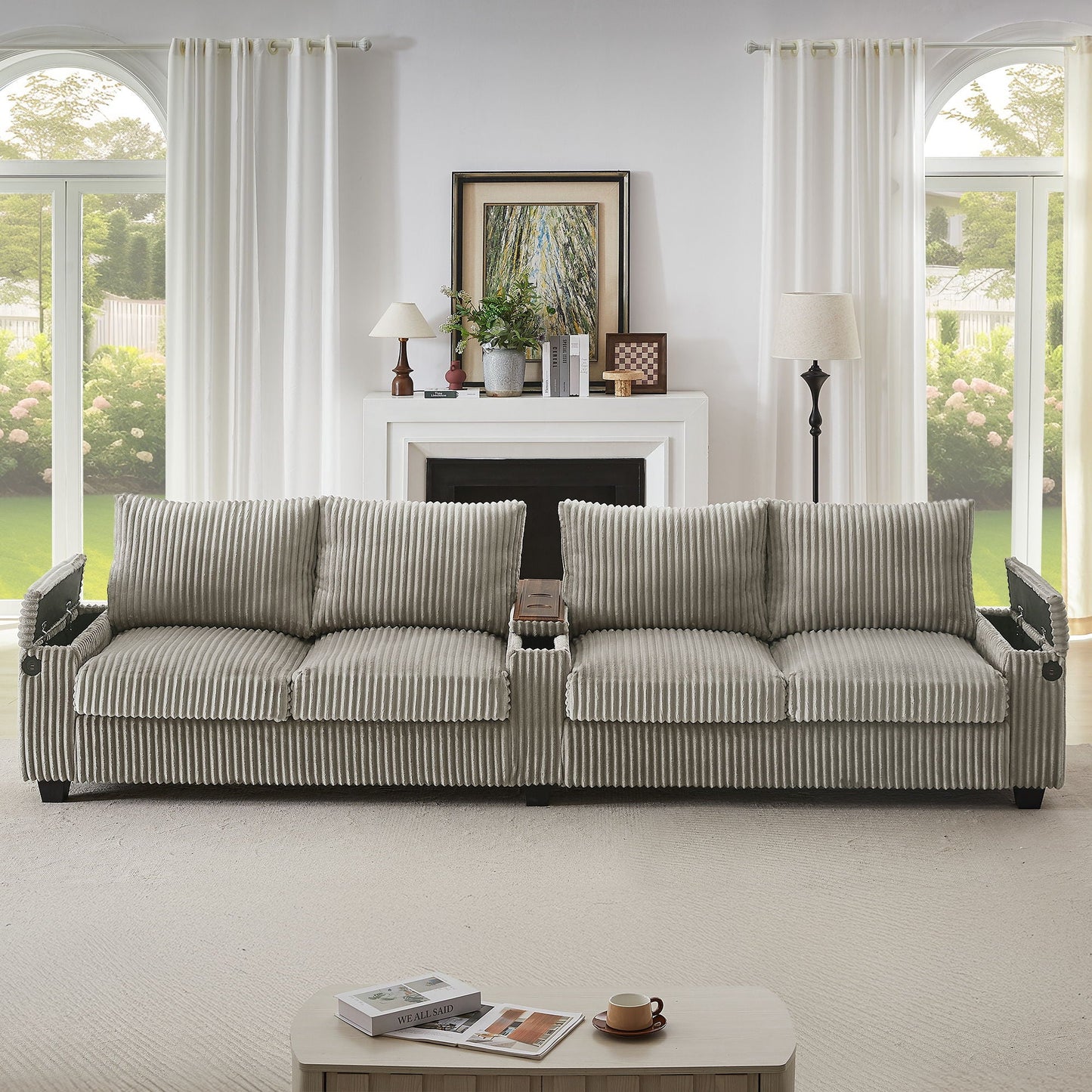 Modern 4 Seater Corduroy Sofa Couch With USB Ports And Hidden Storage Hearth and Haven
