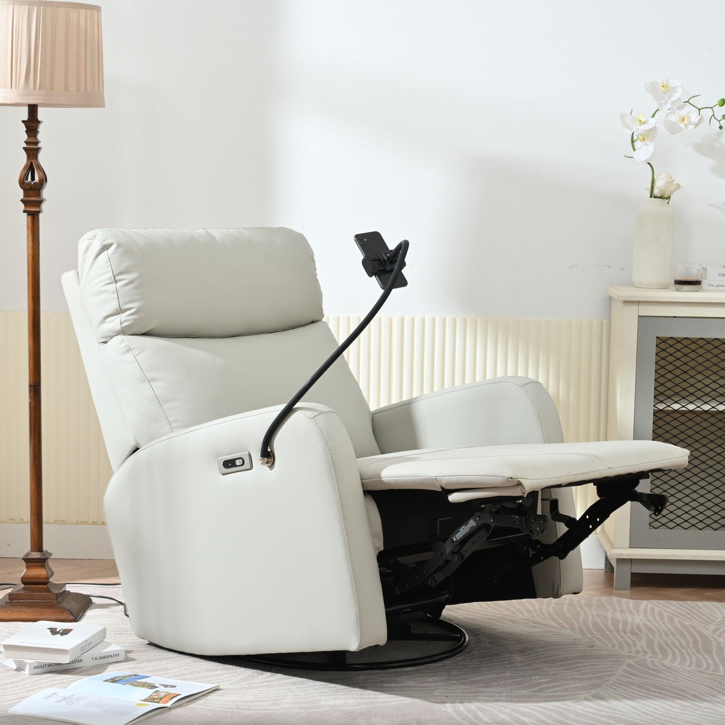 31.5" 270 Power Swivel Rocker Recliner Chair, Electric Glider Reclining Sofa With USB Ports, Power Swivel Glider, Rocking Chair Nursery Recliners For Living Room Bedroom - Light Gray Home Essentials