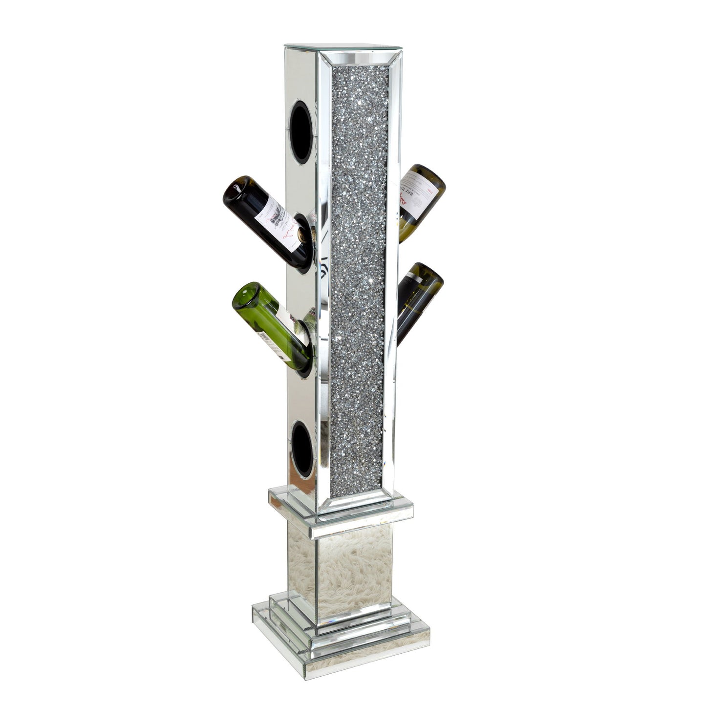Crushed Diamond Floating Mirrored Wine Bottle Holder - Silver Home Essentials