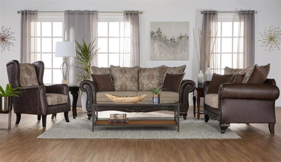 Elmbrook - Upholstered Rolled Arm Loveseat - Brown Coaster Fine Furniture