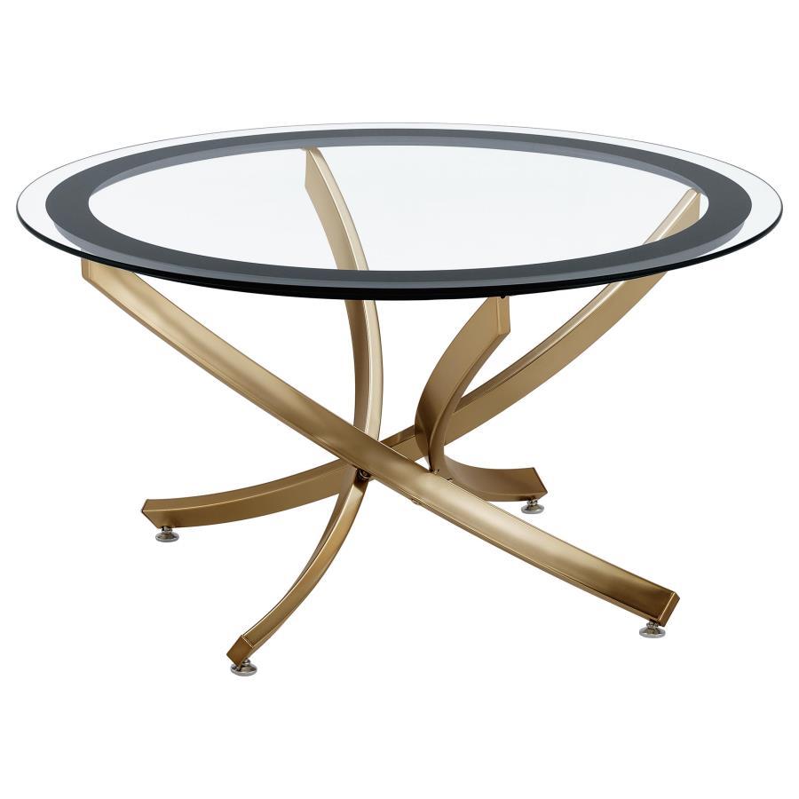 Brooke - Round Glass Top Coffee Table Metal Base CoasterEssence