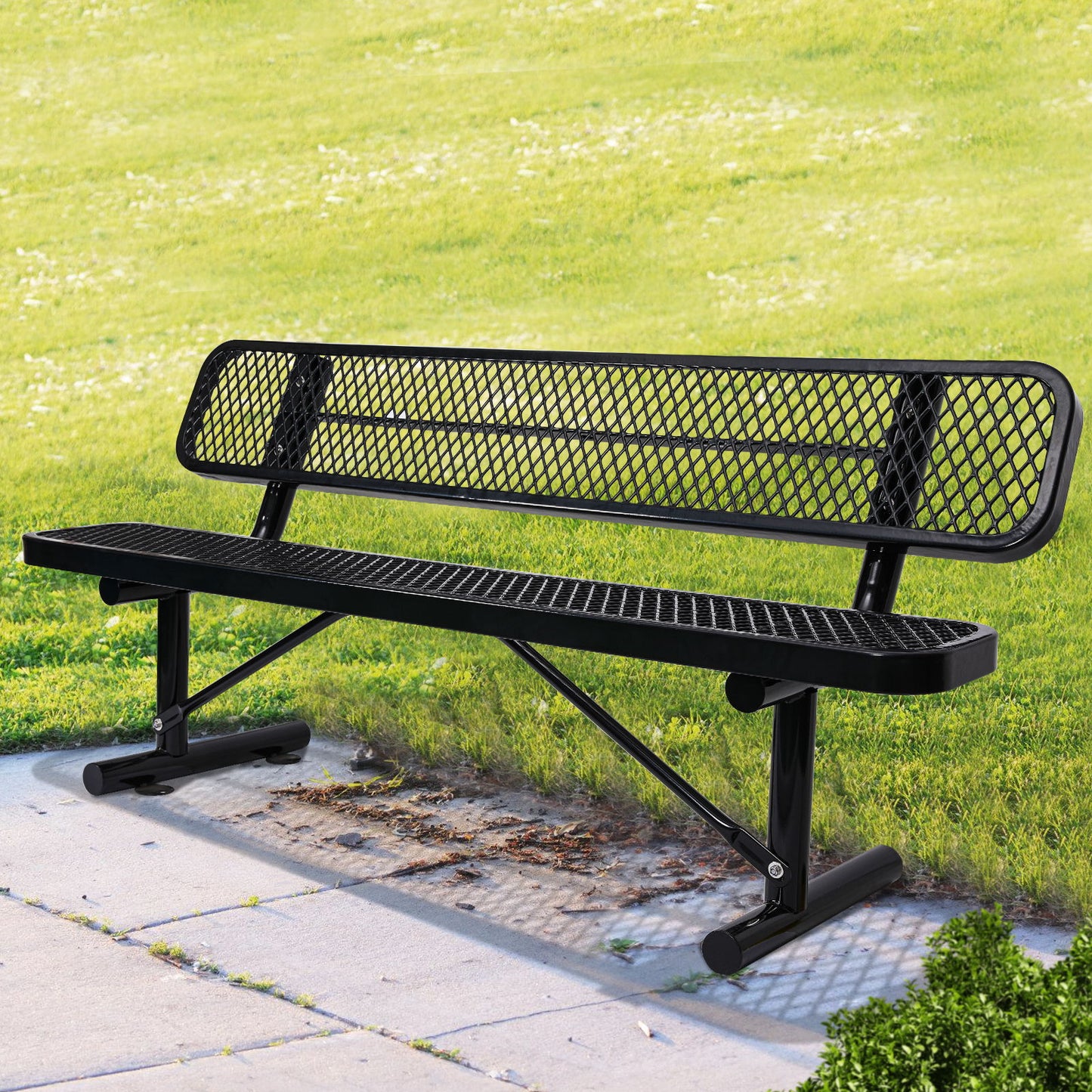 Outdoor Steel Bench With Backrest Home Essentials