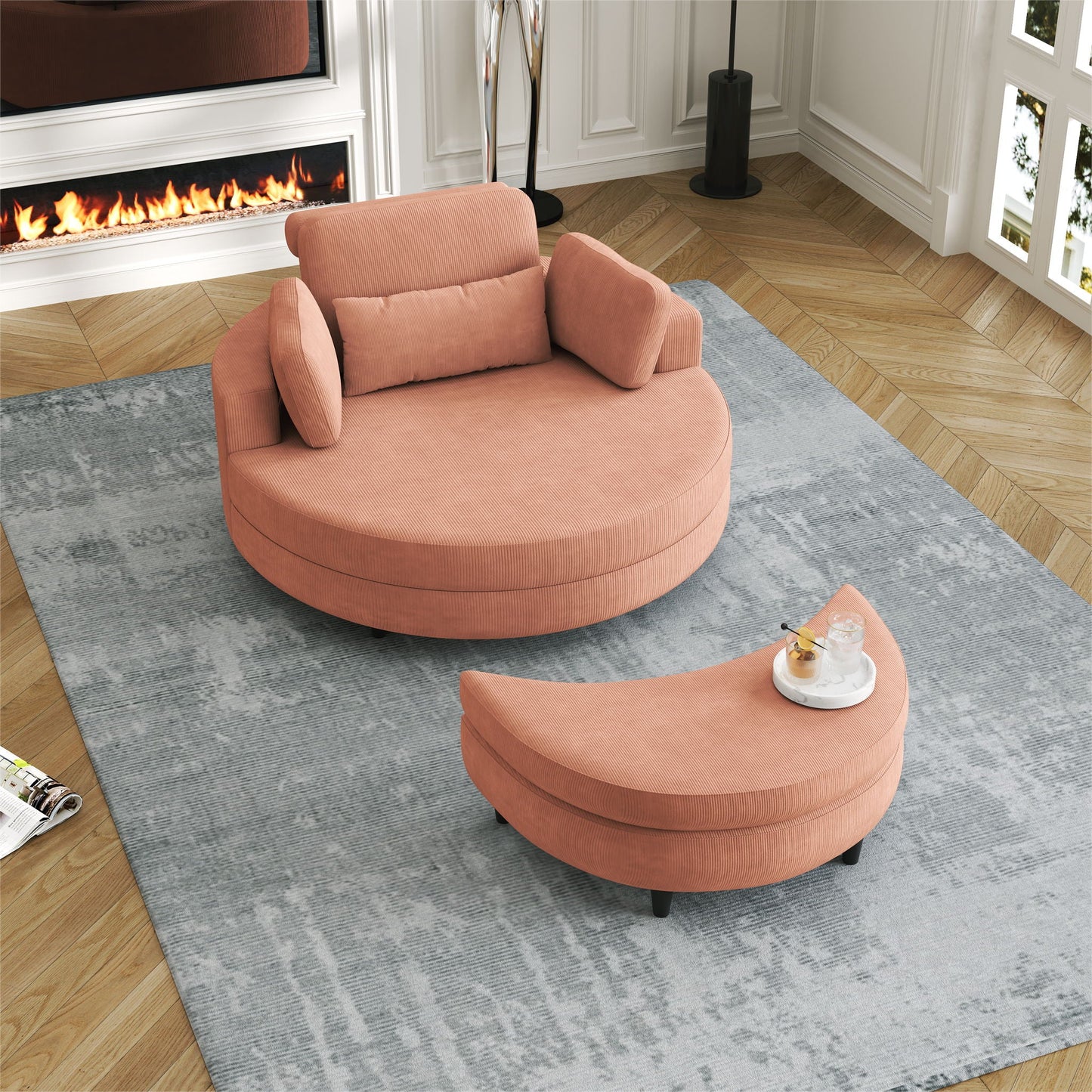 Corduroy Sofa With Two Throw Pillows And A Waist Pillow With An Extra Tray For Comfortable Seating In Small Apartment Bedrooms Home Essentials