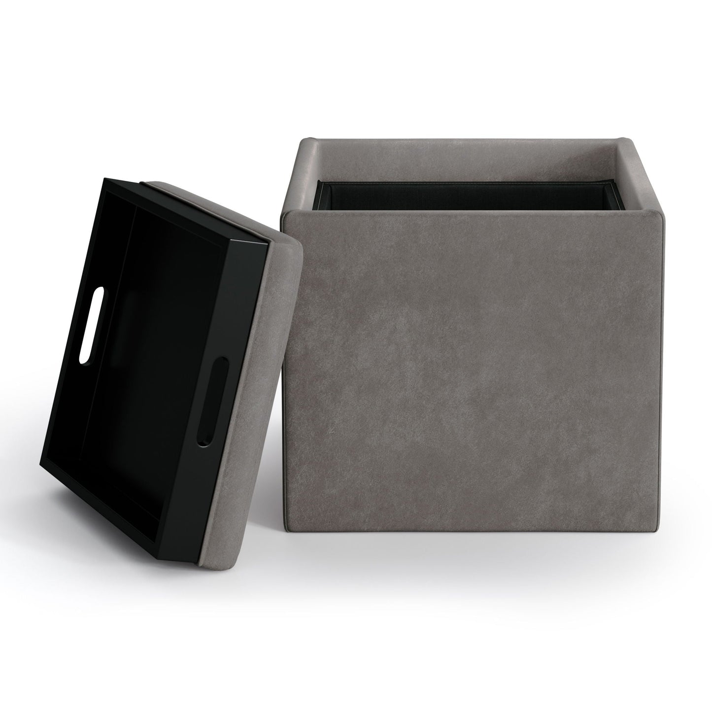 Rockwood - Upholstered Cube Storage Ottoman With Tray Simpli-Home