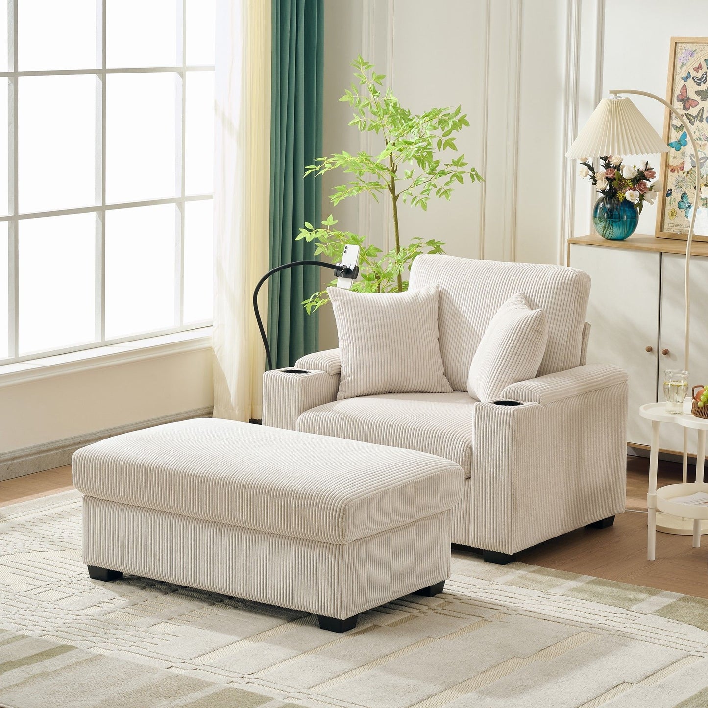 Oversized Chaise Lounge Chair With Ottoman And Storage Home Essentials