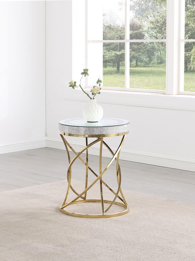 Elise - Round Mirror Top Stainless Steel End Table - Gold CoasterEveryday