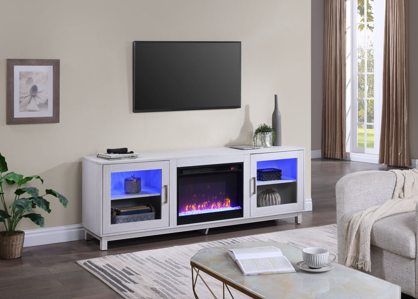 Summit - TV Stand Console With Fireplace - White Walnut Finish Lilola Home