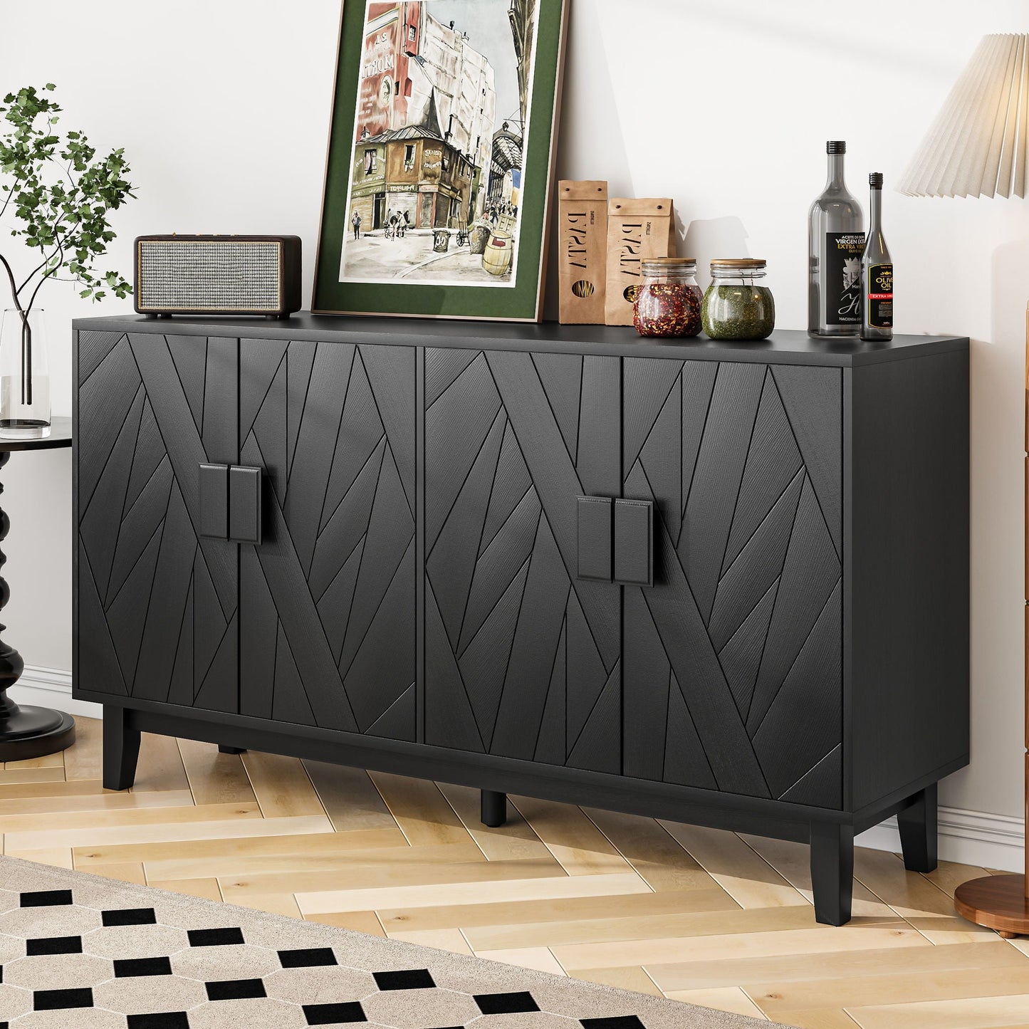Modern Style Buffet Cabinet, Storage Side Cabinet Buffet Cabinet, Medieval Modern Multifunctional Decorative Cabinet Suitable For Living Room, Dining Room, Entrance, Corridor, Kitchen - Black Home Essentials