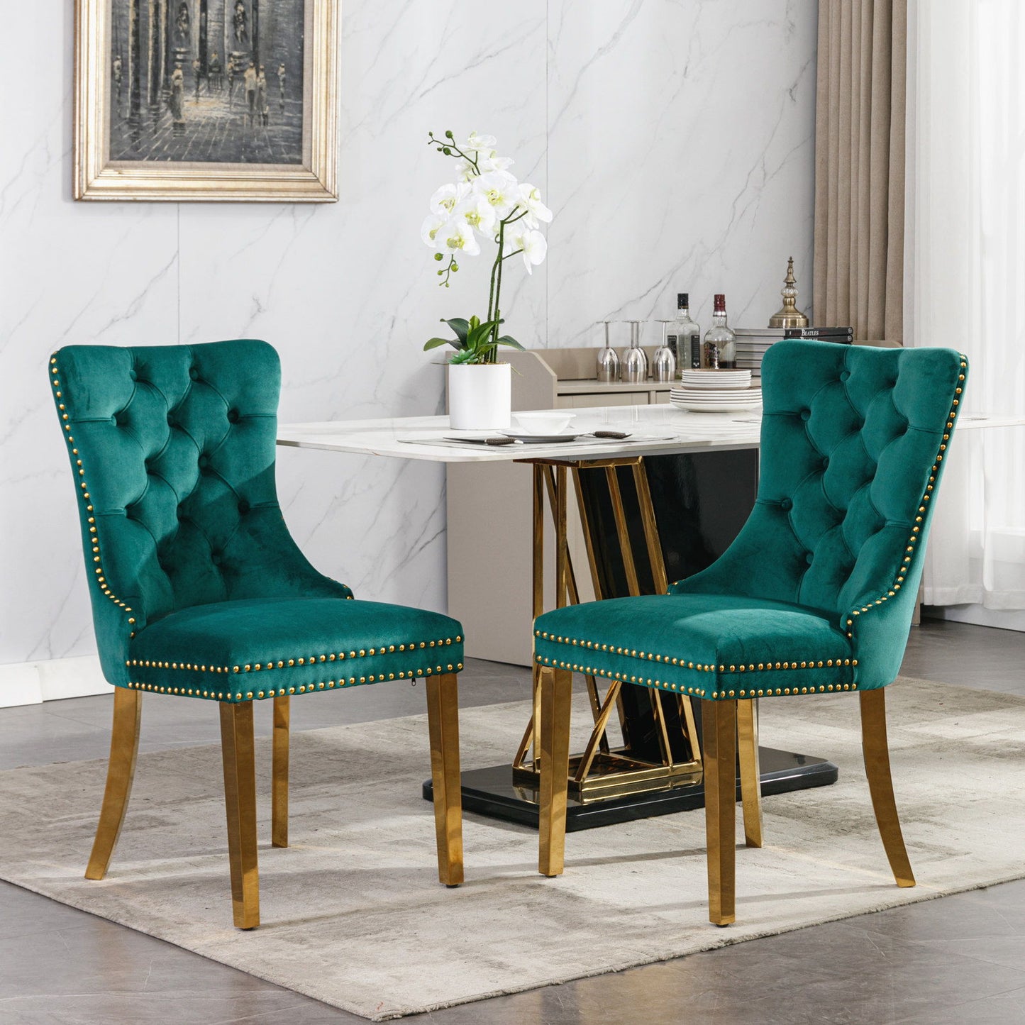 Nikki - Modern, High-End Tufted Solid Wood Contemporary Velvet Upholstered Dining Chair With Golden Stainless Steel Plating Legs, Nailhead Trim (Set of 2) Home Essentials
