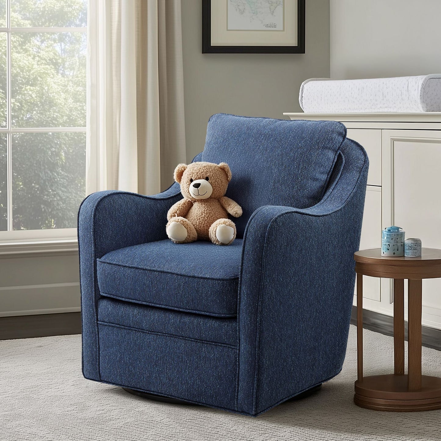 Brianne - Slub Weave Wide Seat Swivel Arm Chair - Navy Madison Park