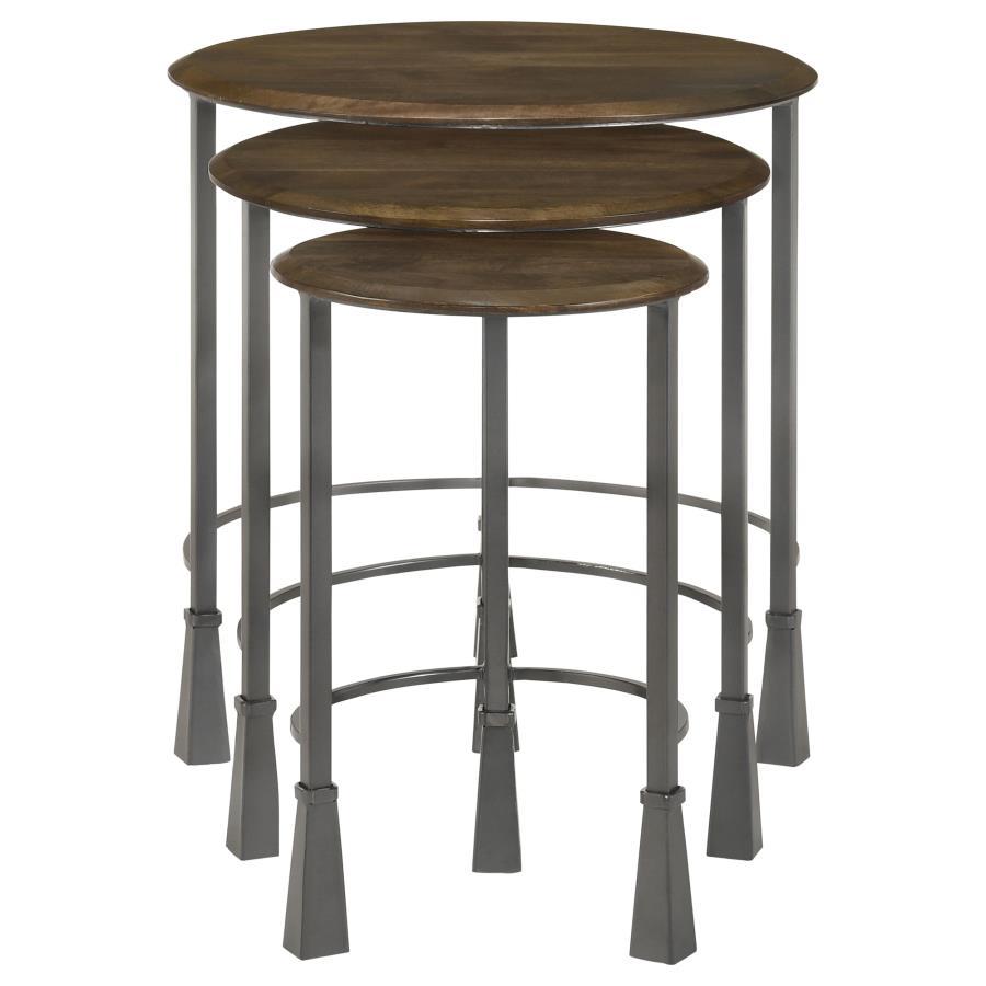 Deja - 3 Piece Round Nesting Table Set - Natural And Gunmetal CoasterElevations
