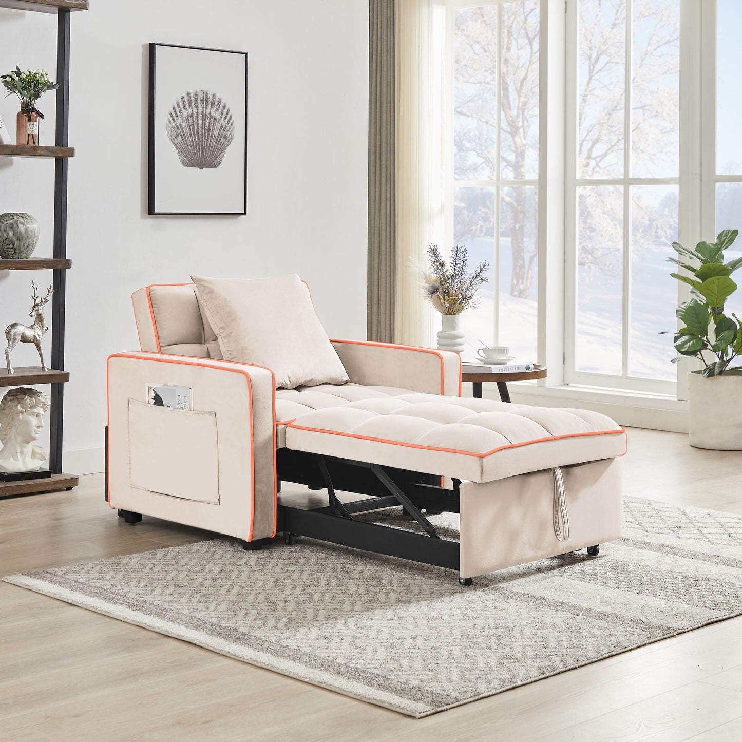 Modern Velvet 3 In 1 Sofa Bed Chair, Adjustable Recliner Home Essentials