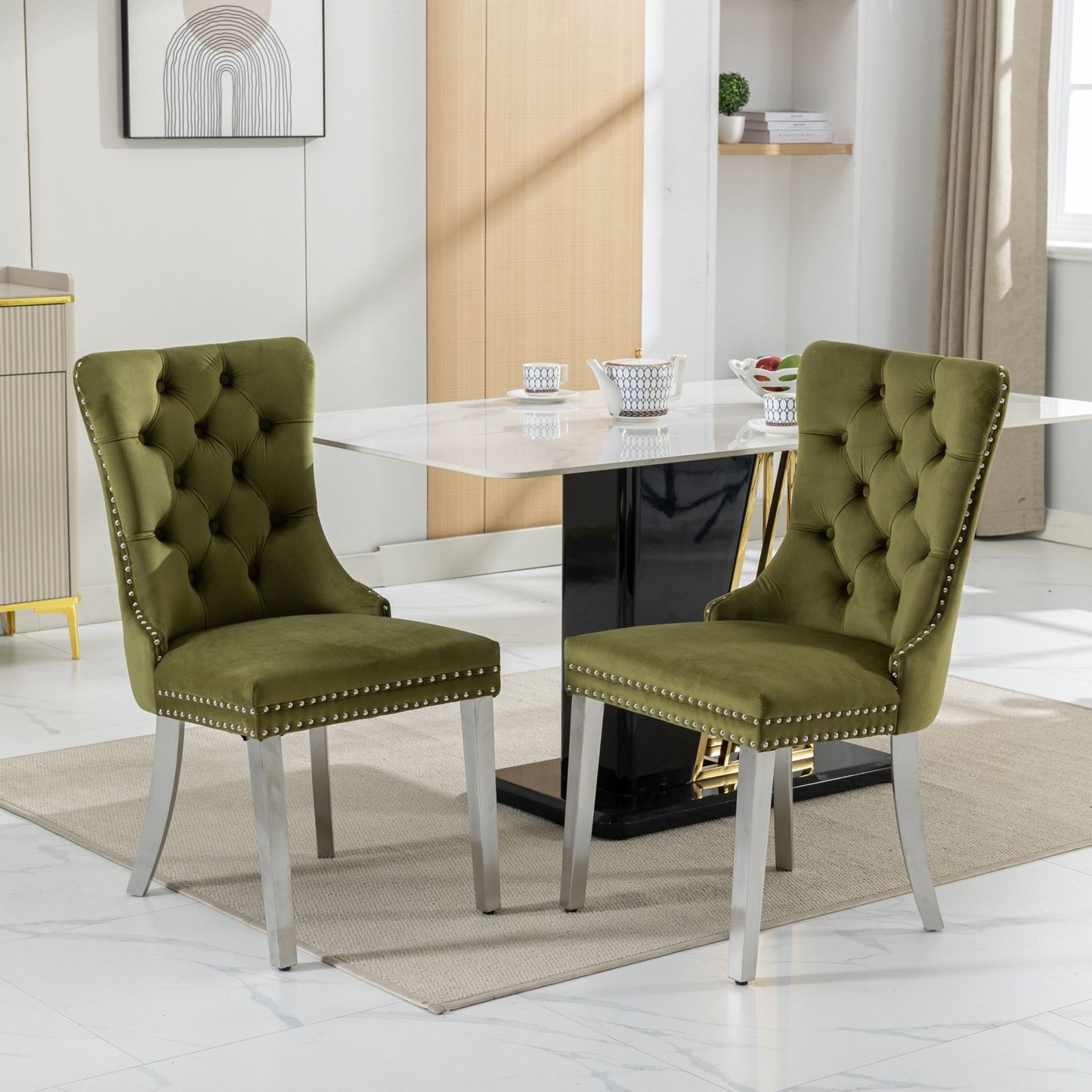 Nikki - Modern, High-End Tufted Solid Wood Contemporary Velvet Upholstered Dining Chair With Chrome Stainless Steel Plating Legs, Nailhead Trim (Set of 2) Home Essentials