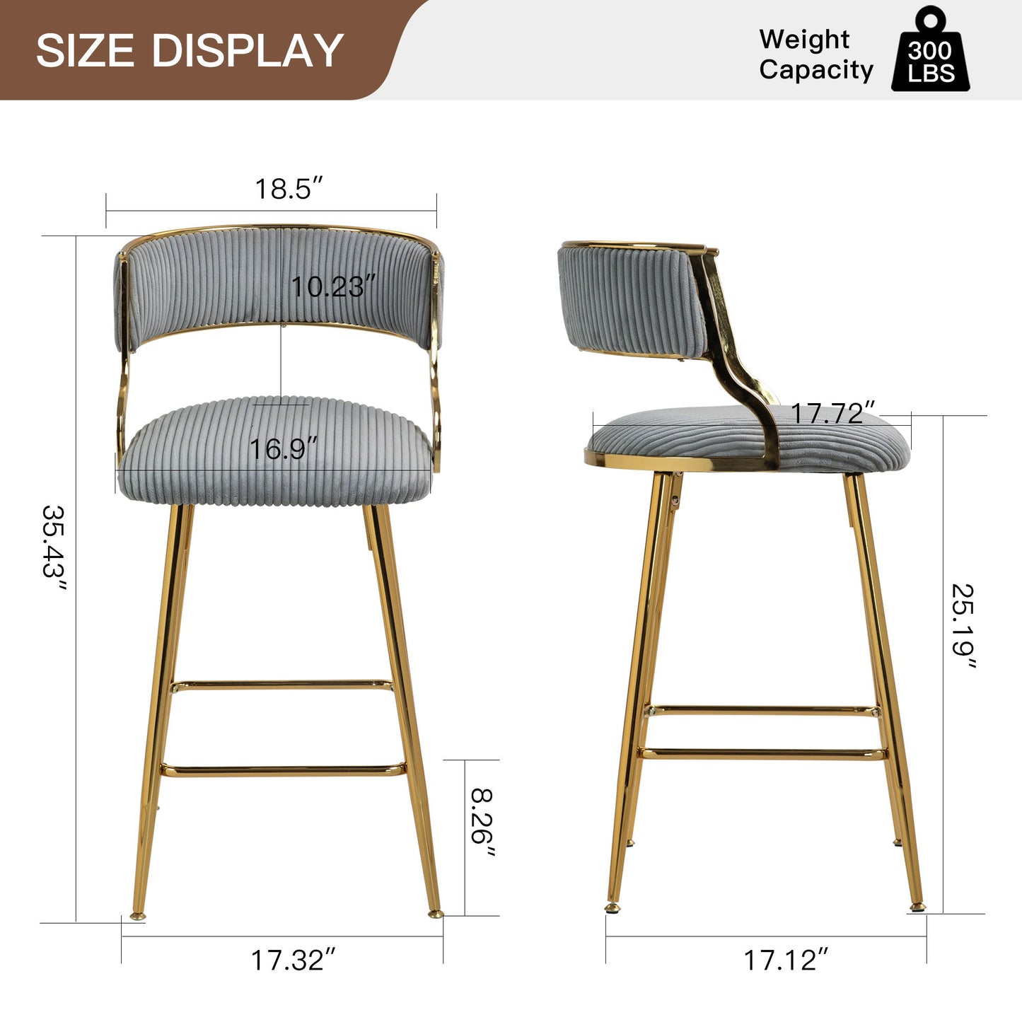 Counter Height Bar Stools With Powder Coating Base And Footrest (Set of 2) - Beige Home Essentials