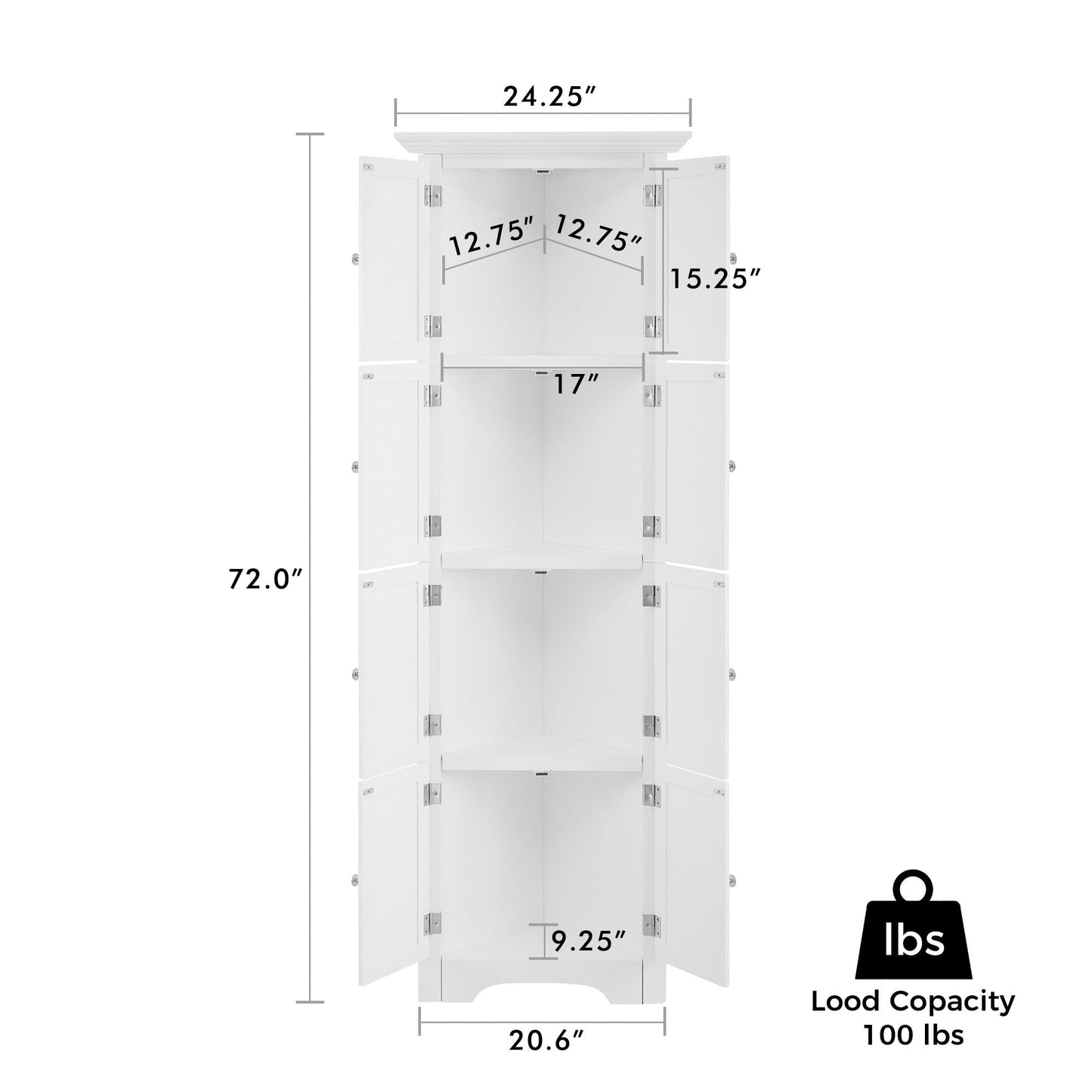 Tall Storage Cabinet With Doors And 4 Shelves For Living Room, Kitchen, Office, Bedroom, Bathroom, Modern Home Essentials