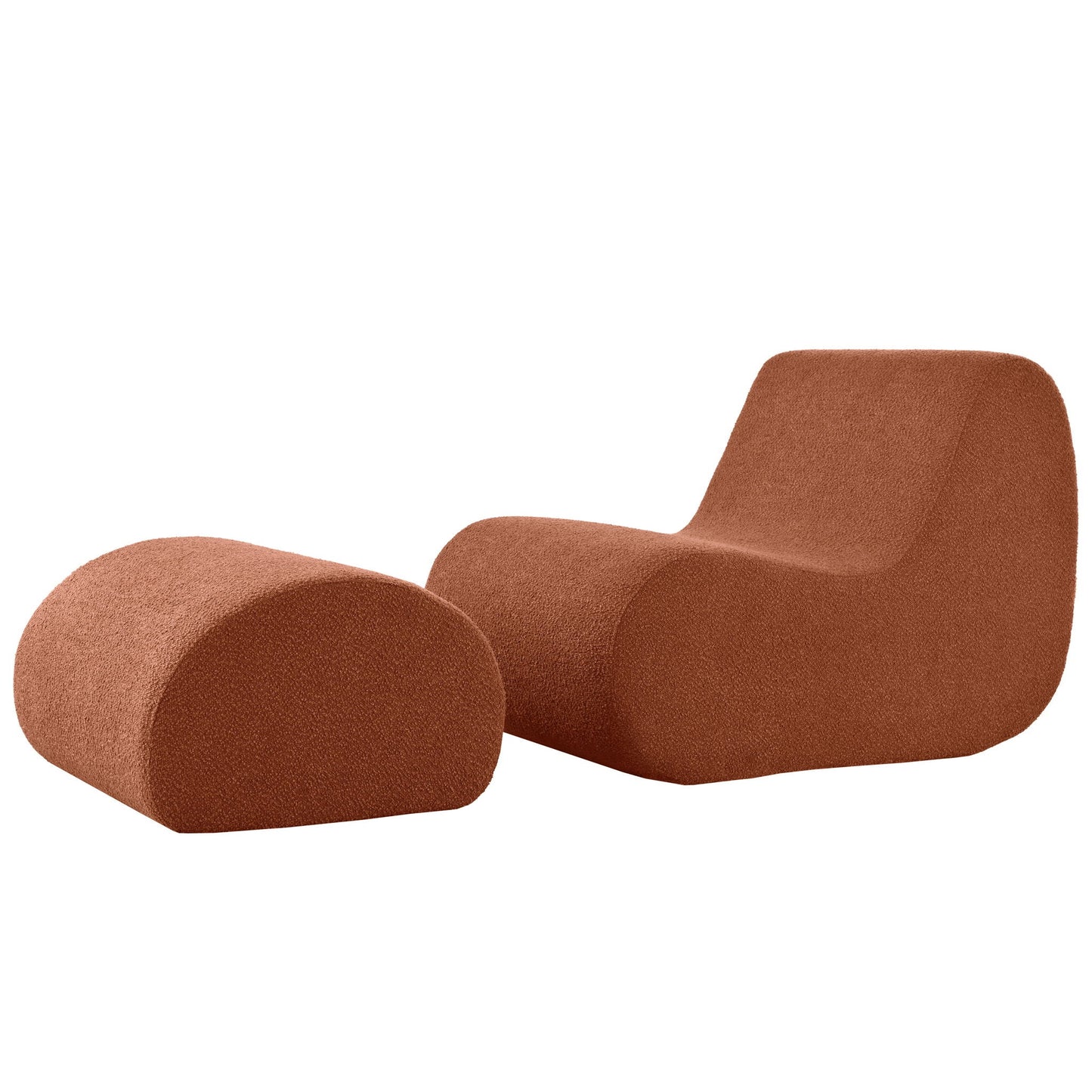 Curved Lounge Chair With Ottoman And High Resilience Foam Noble House