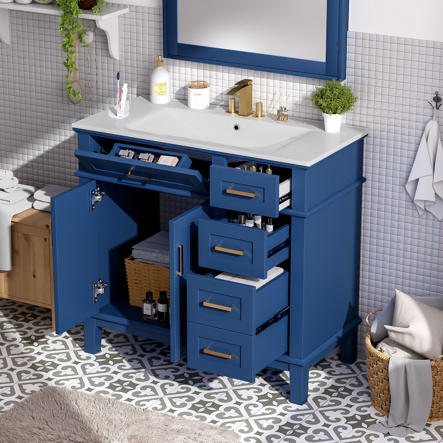 Modern Bathroom Vanity With Ceramic Sink, Soft Close Storage Cabinet Hearth and Haven