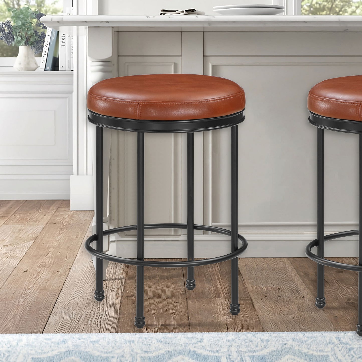 Michael - Backless Counter Height Stool With Padded Seat And Powder Coated Frame - Caramel Home Essentials