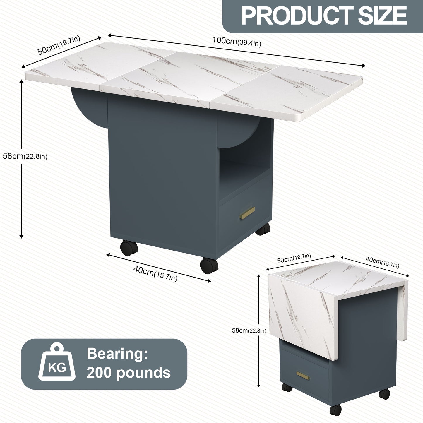 Versatile Wood Folding Dining Table With Wheels, Storage Rack & Drawer, Space Saving Design - White Home Essentials