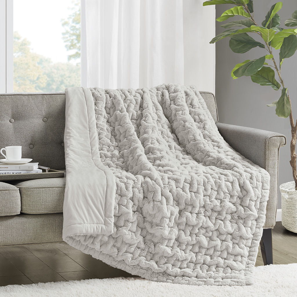 Ruched Fur - Throw - Silver Gray Madison Park