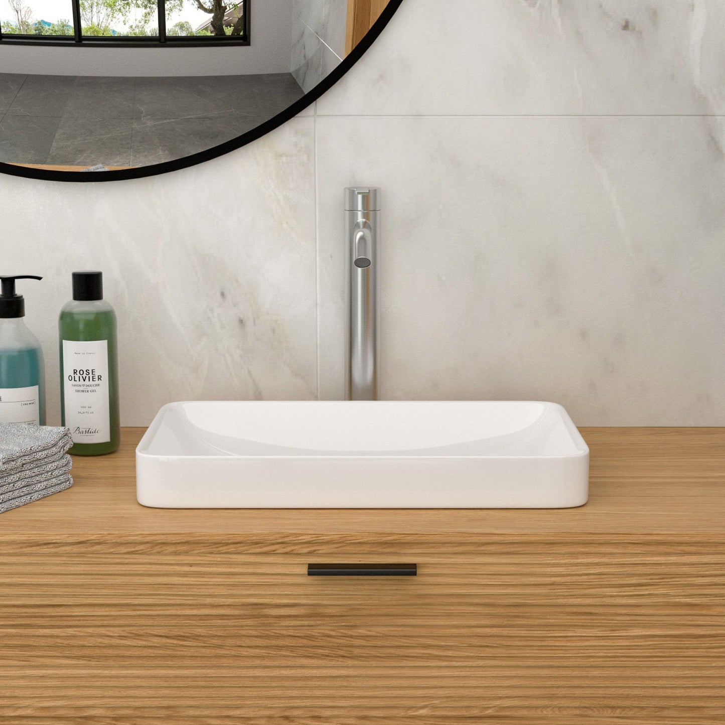 Semi Recessed Bathroom Sink With Countertop Vessel Design, 19" X 12" - White Daily Nest