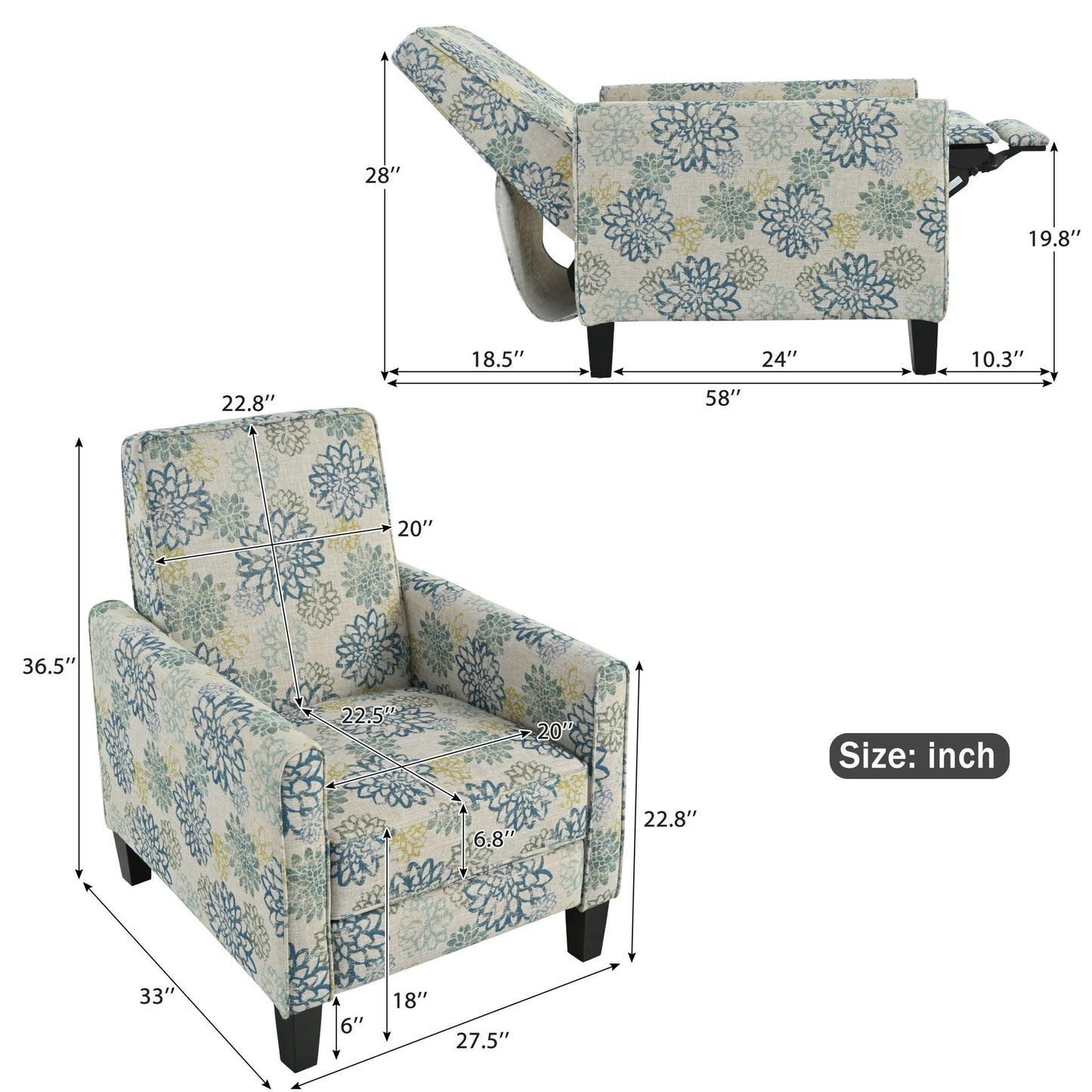 Push Back Upholstered Recliner Armchair Noble House