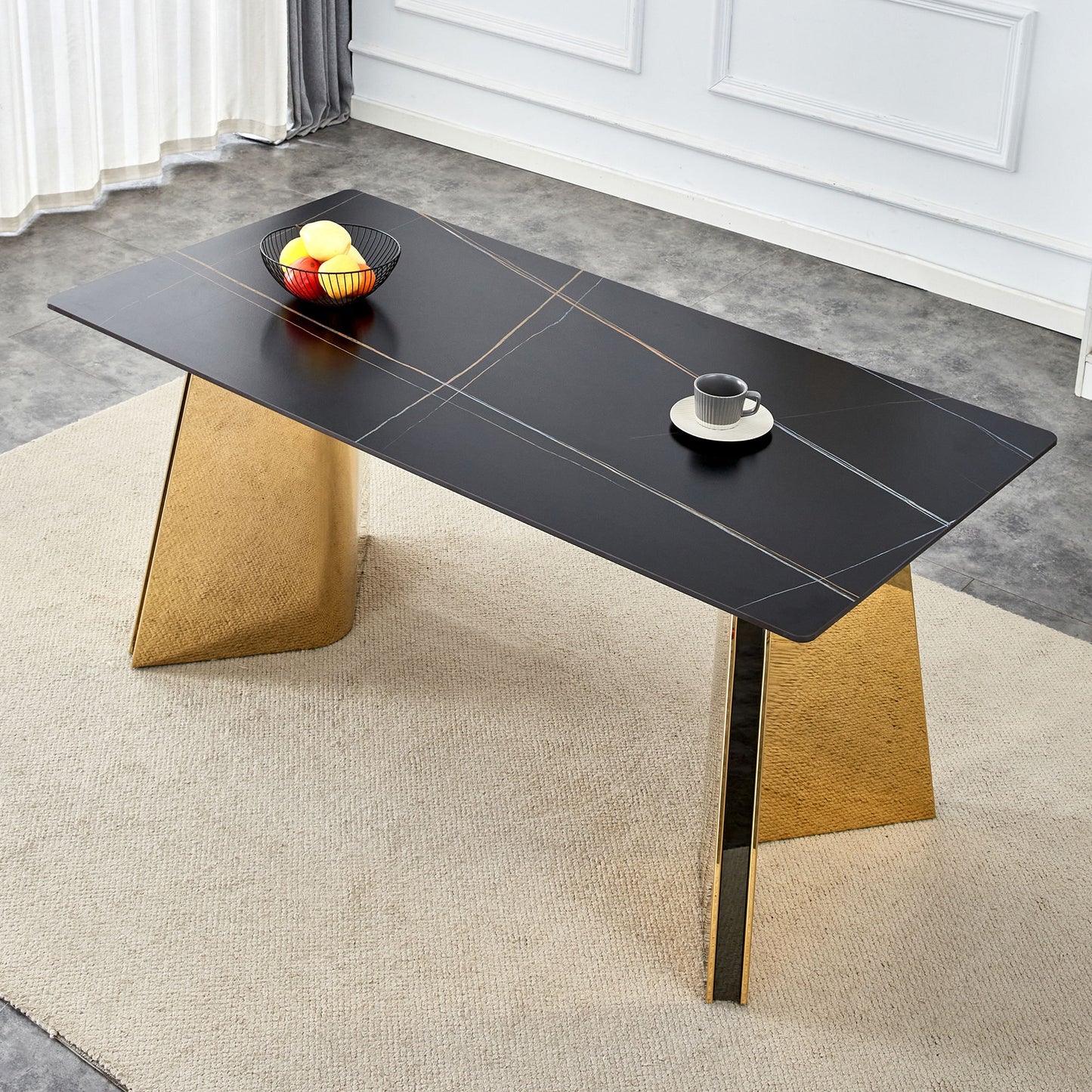 Marble Patterned Slab Dining Table With Steel Butterfly Legs Home Essentials