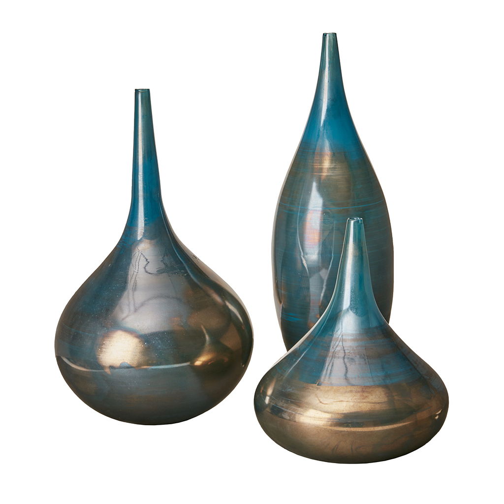 Aurora - Handmade Rainbow Vase (Set of 3) - Blue Metal Madison Park Signature