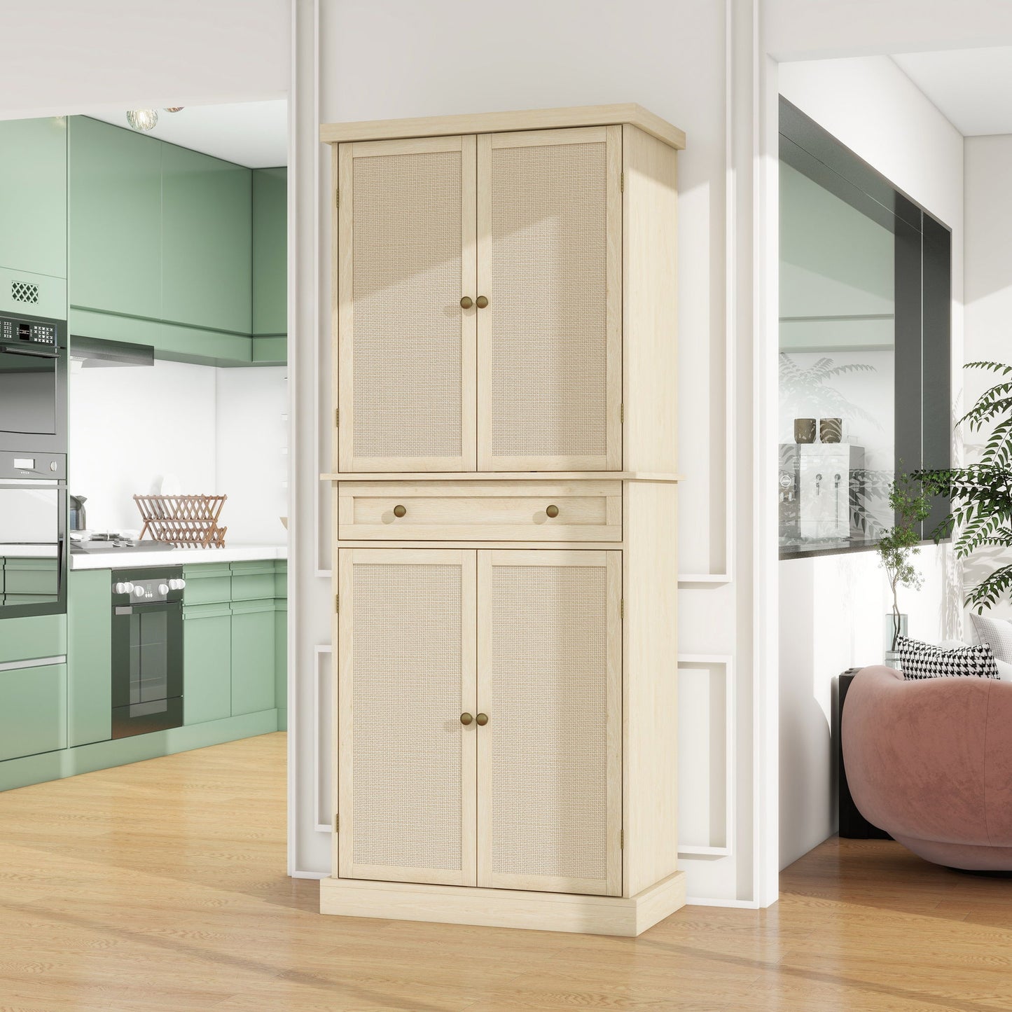 4 Door Storage Cabinet With 1 Drawer And 4 Adjustable Inner Shelves - Natural Home Essentials