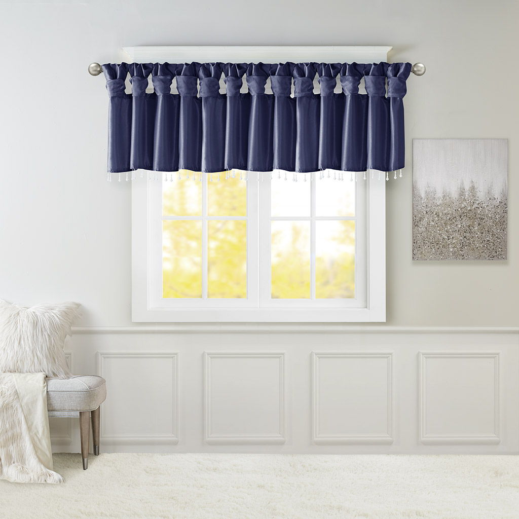 Emilia - Lightweight Valance With Beads - Navy Madison Park